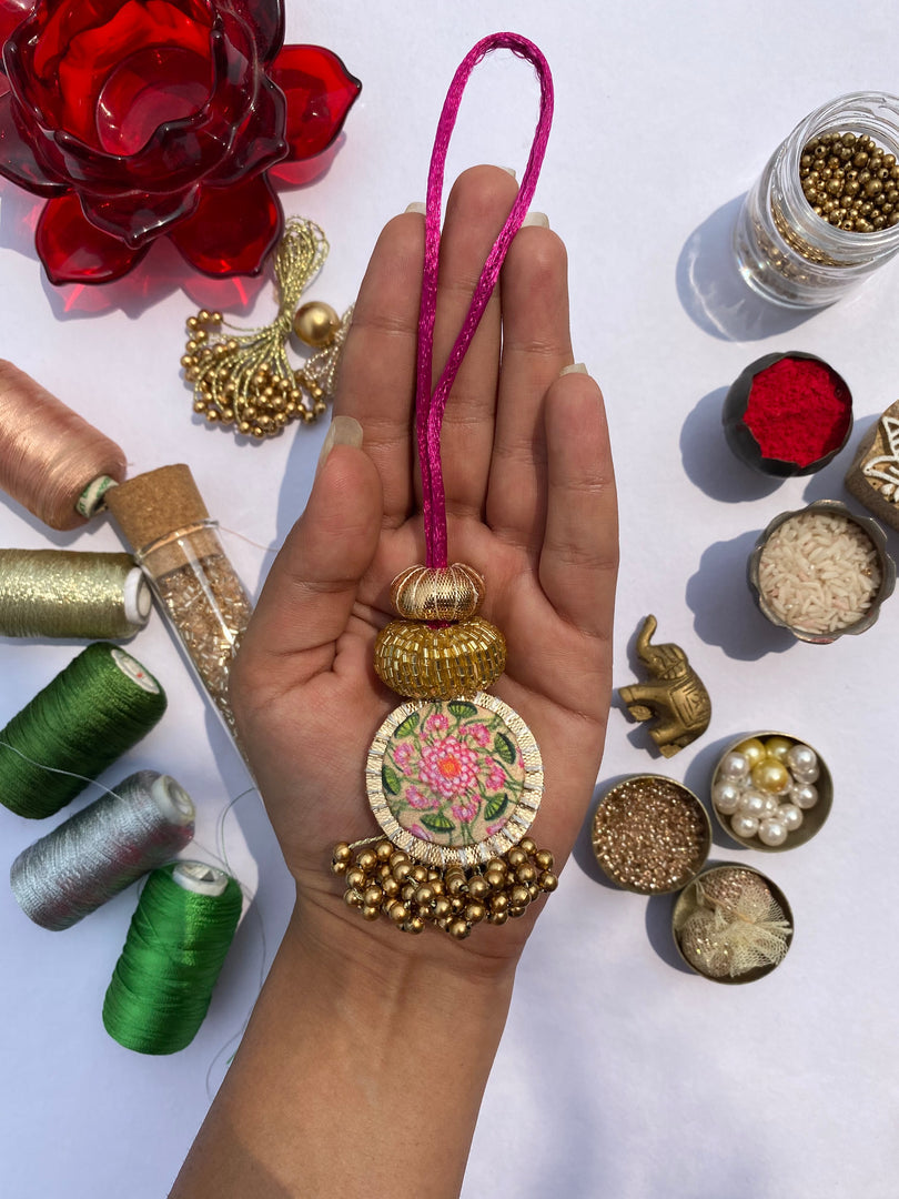 Pink Navratna Classic Glass Beaded Lumba
