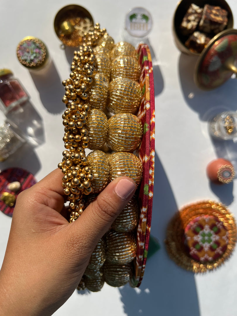 Golden Yellow Navratna Patola Dangler Platter (Medium)