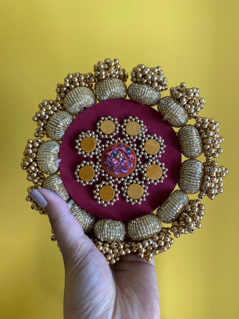 Mandala DIVA DIYA Platter: Solid Vermillion + Vermillion Congruous Divine Pichwai