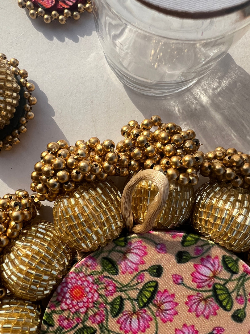 Spherical Mini Platter: Quill Mor Bani Thangat Kare + Bottle Green Navratna Patola