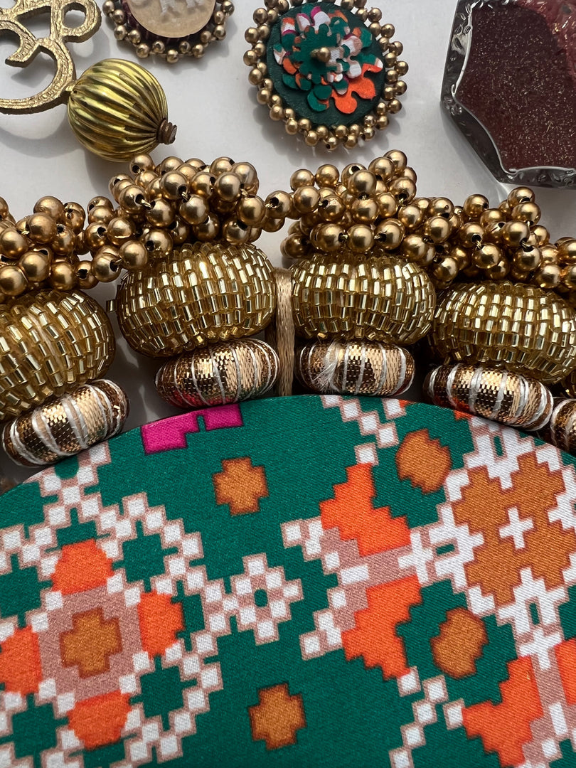 Mini Ganesh Platter: Lemon Yellow +  Vermillion Congruous Divine Pichwai
