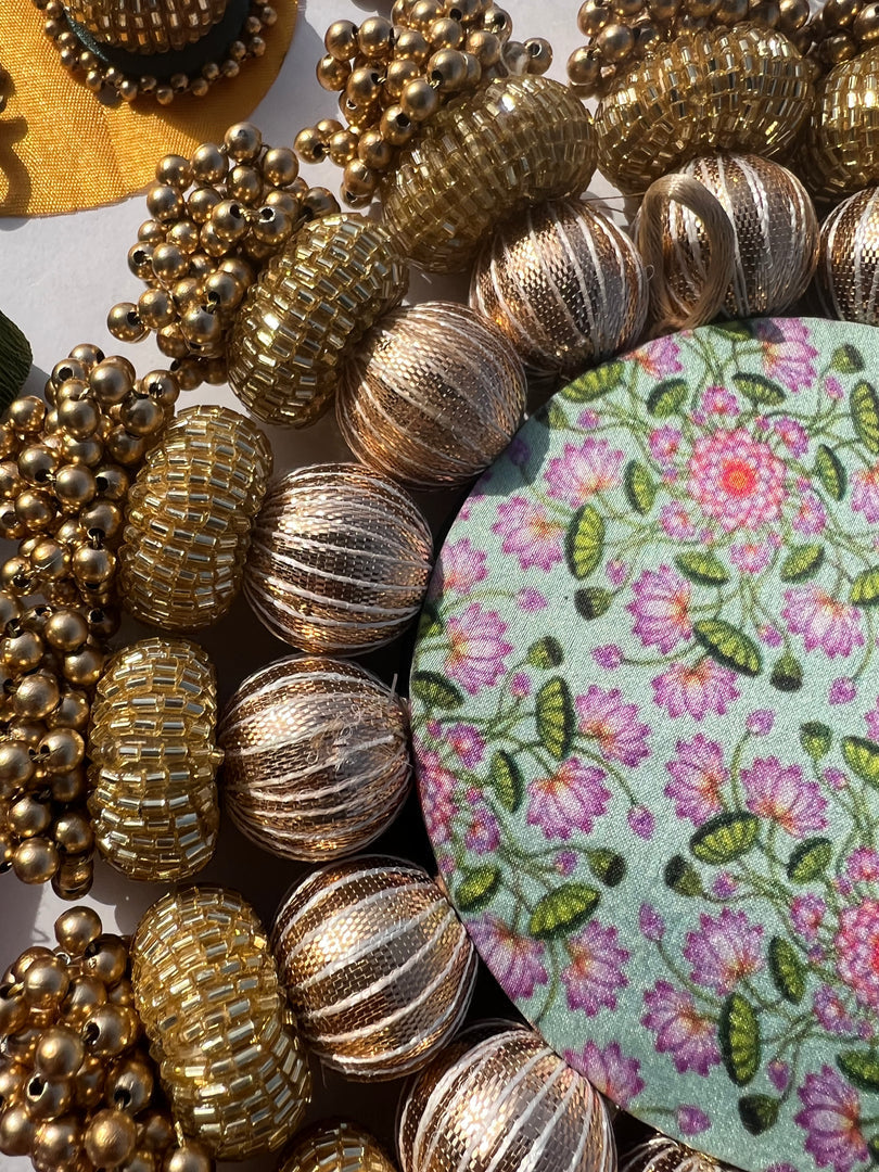 Teardrop Platter: Mirror + Vermillion Congruous Divine Pichwai
