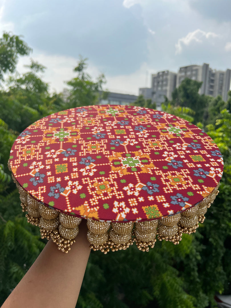 Bottle Green Navratna Patola Dangler Platter- Large