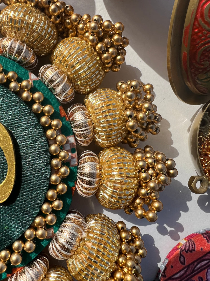 Chaandbali OM Platter: OG Inflorescence Divine Pichwai + Maroon Navratna Patola