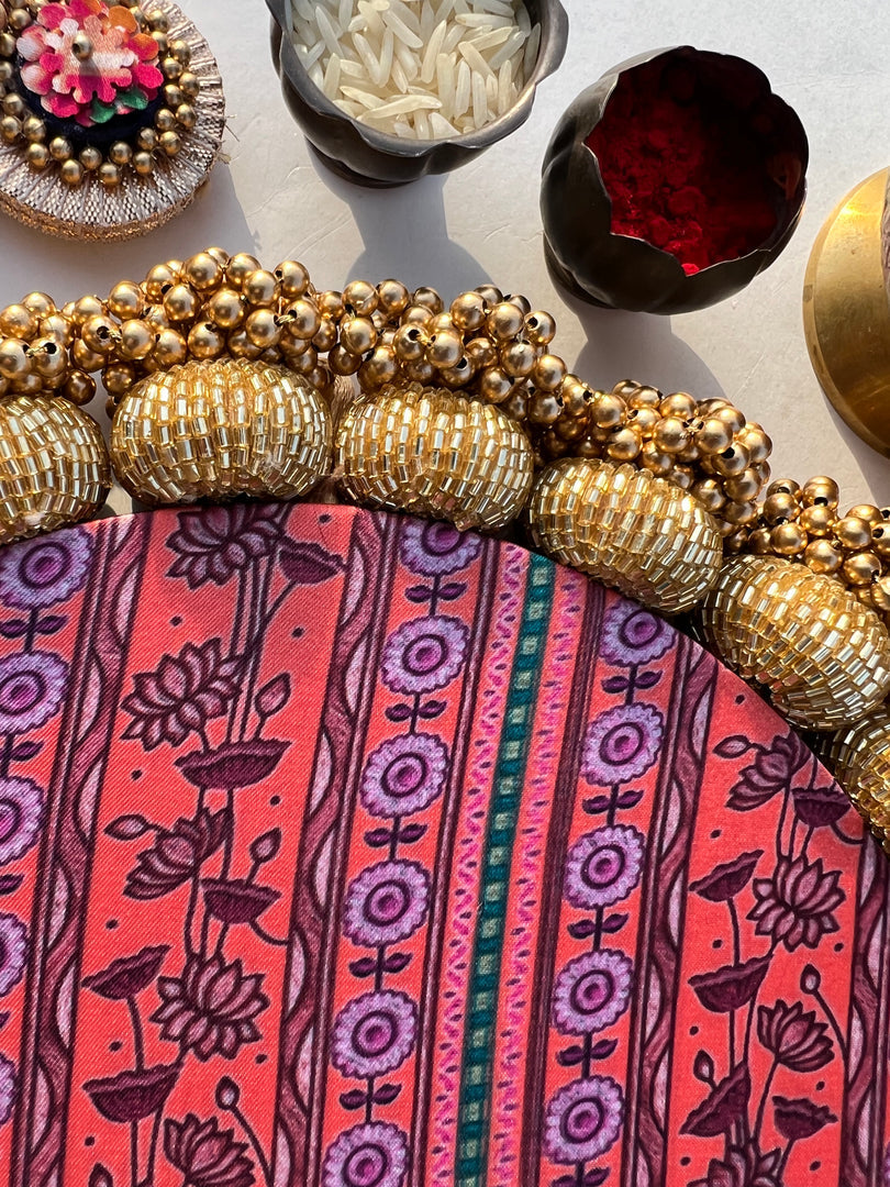 MINI RANGOLI: Inflorescence and Pink Colloquial Divine Pichwai Glass Beaded