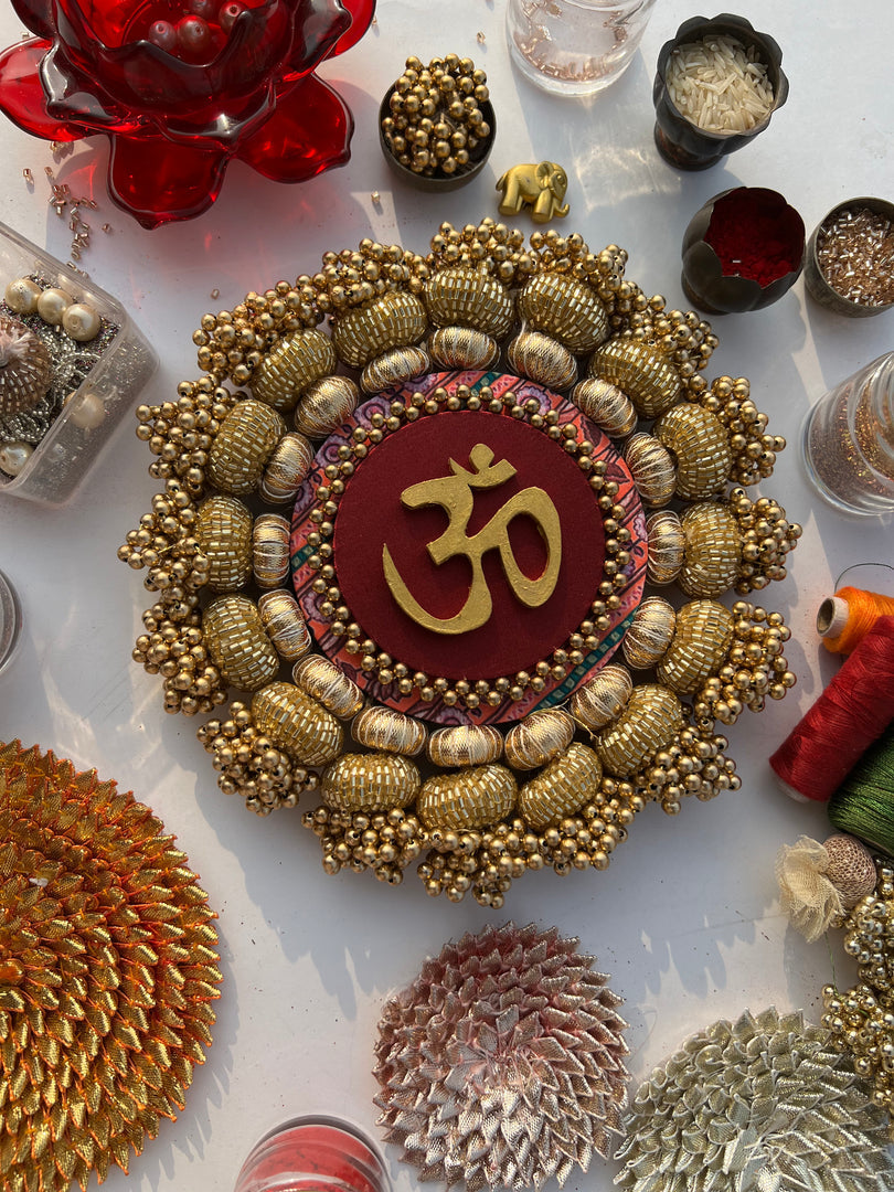 Chaandbali OM Platter: OG Inflorescence Divine Pichwai + Maroon Navratna Patola