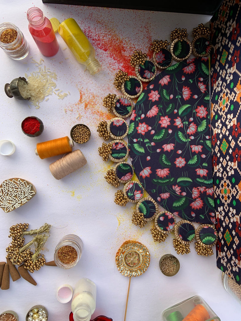 Maroon Navratna Patola and Pink Navratna Patola Arc Lumba Rangoli