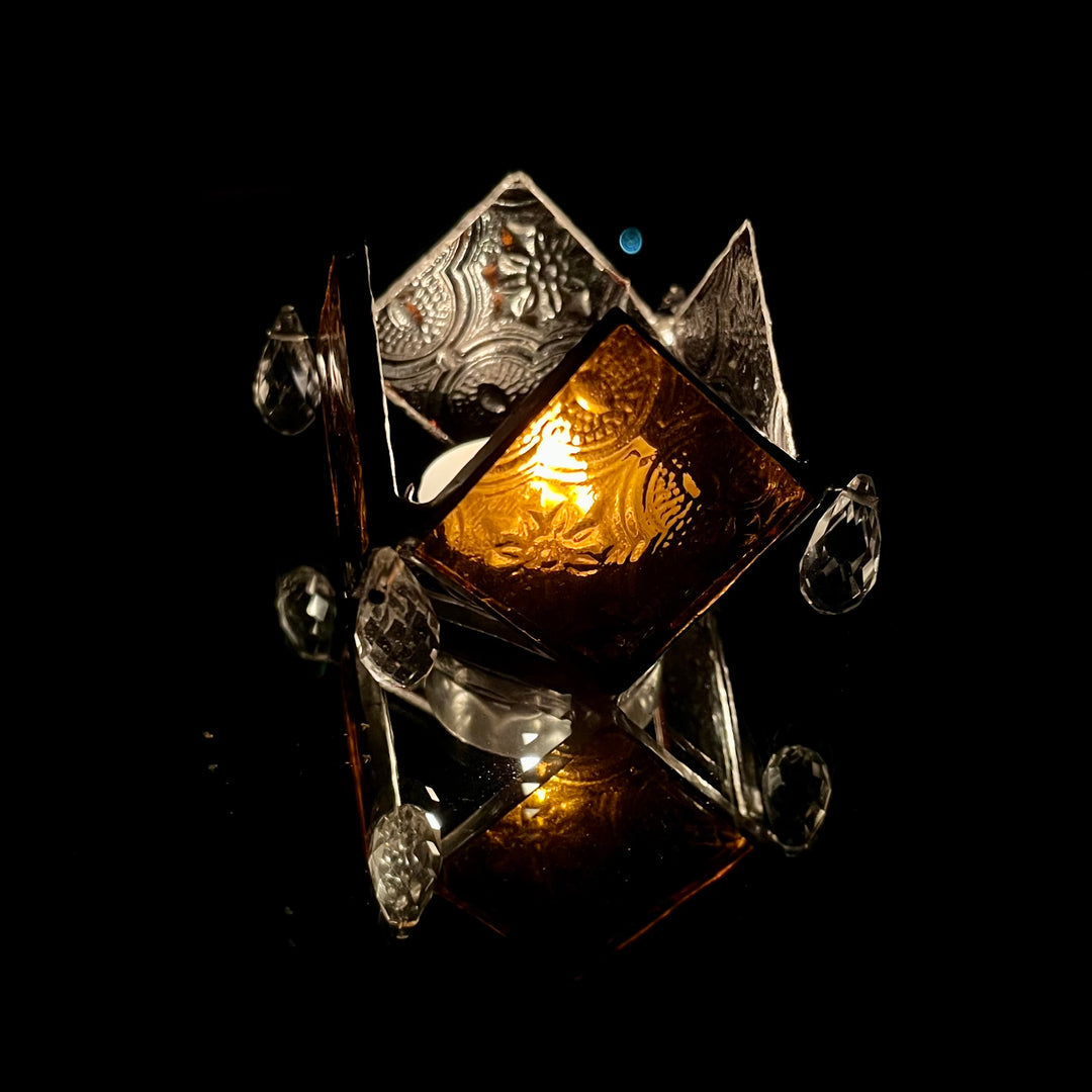 Rhombus Clear Glass Textured Diya