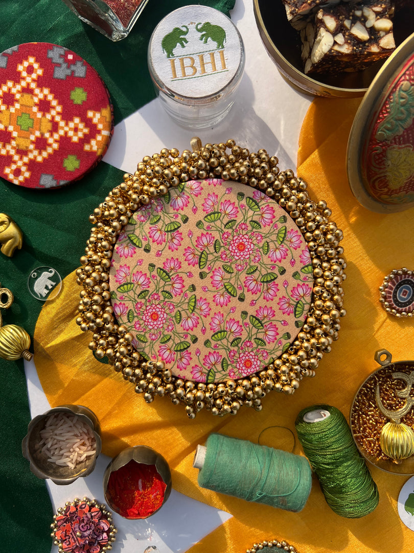 FIFO Platter: Golden Yellow + Maroon Navratna Patola