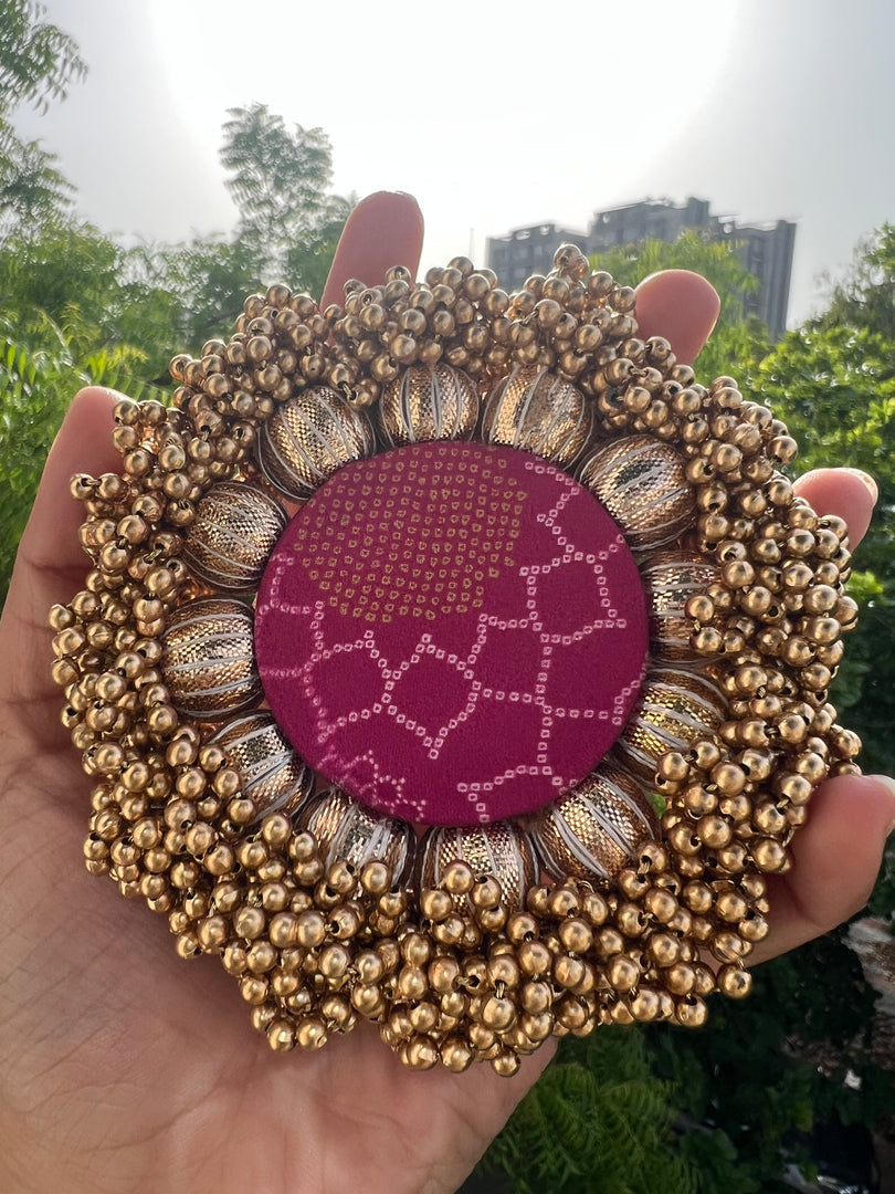 Tea Light Platter- Solid Pink + Pink Navratna Patola