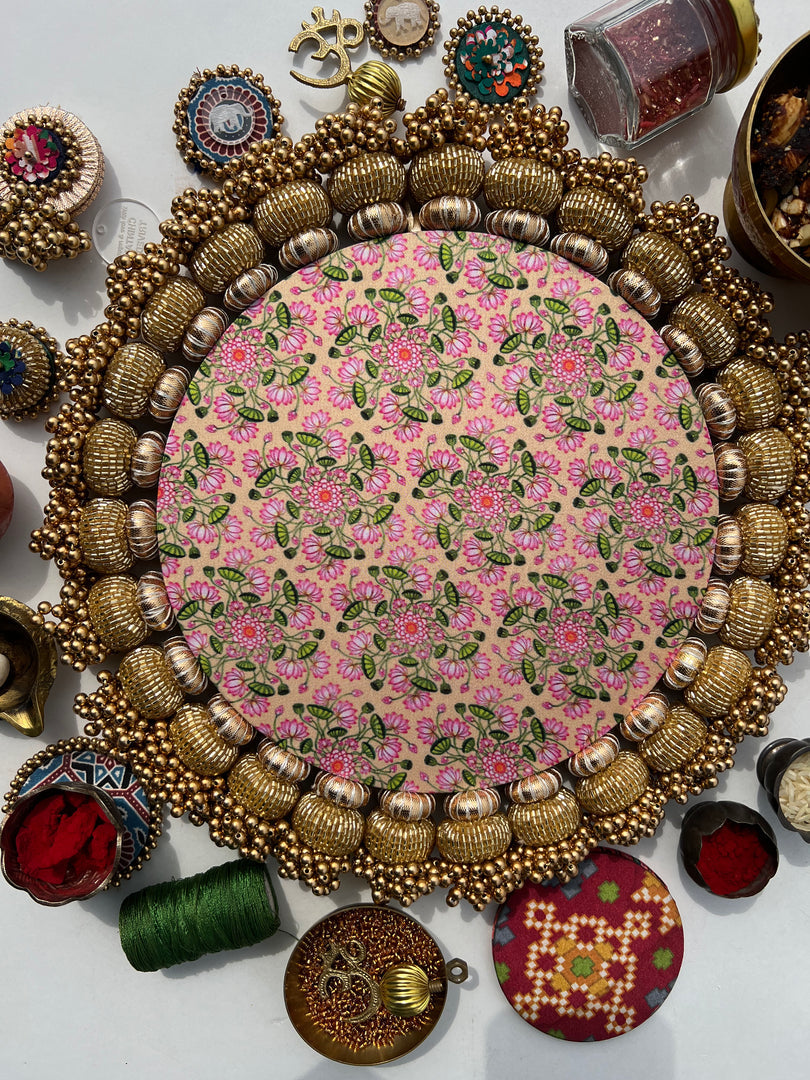 Mini Ganesh Platter: Lemon Yellow +  Vermillion Congruous Divine Pichwai