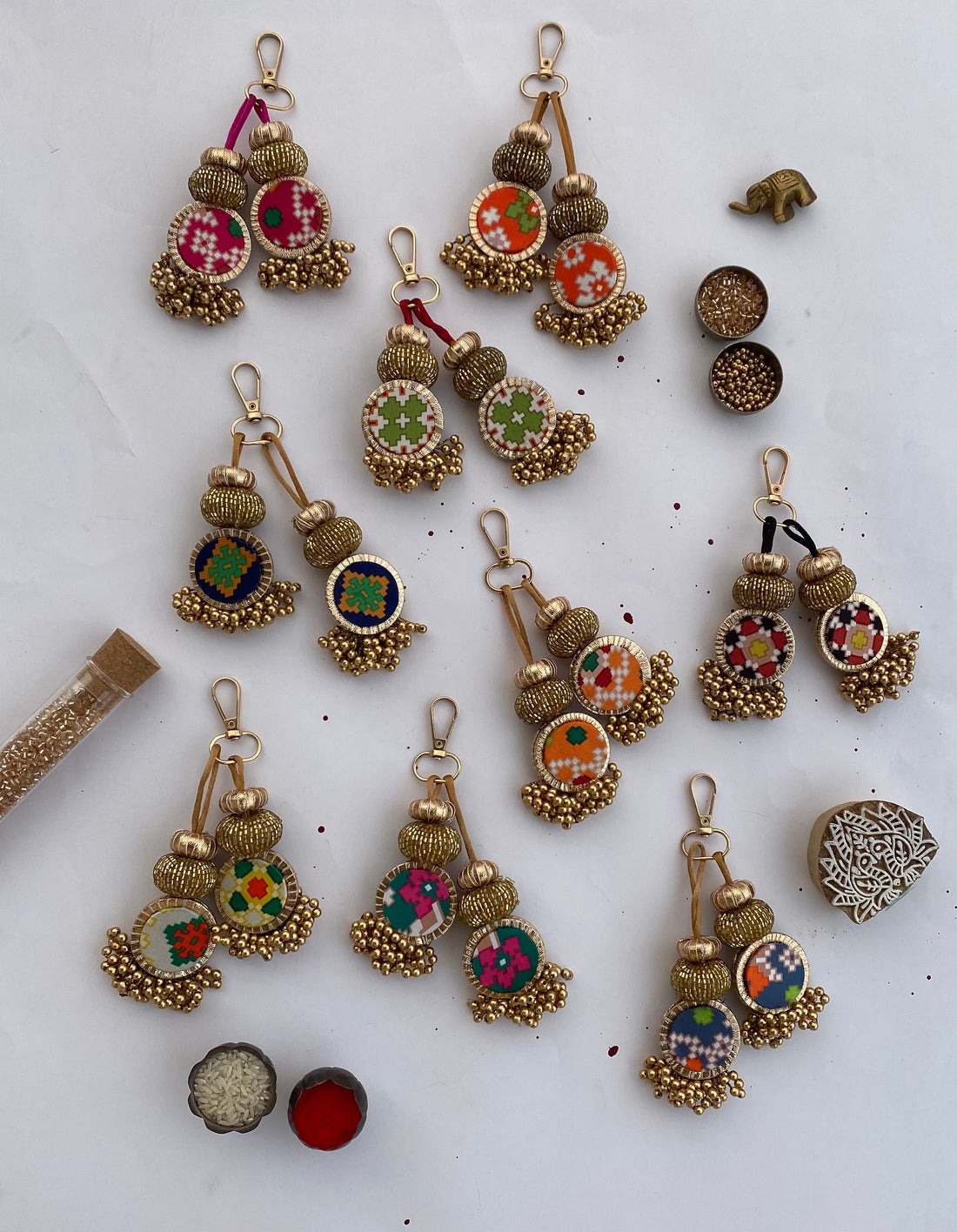 The Full Navratna Patola Family Charms- Set of 9 clips