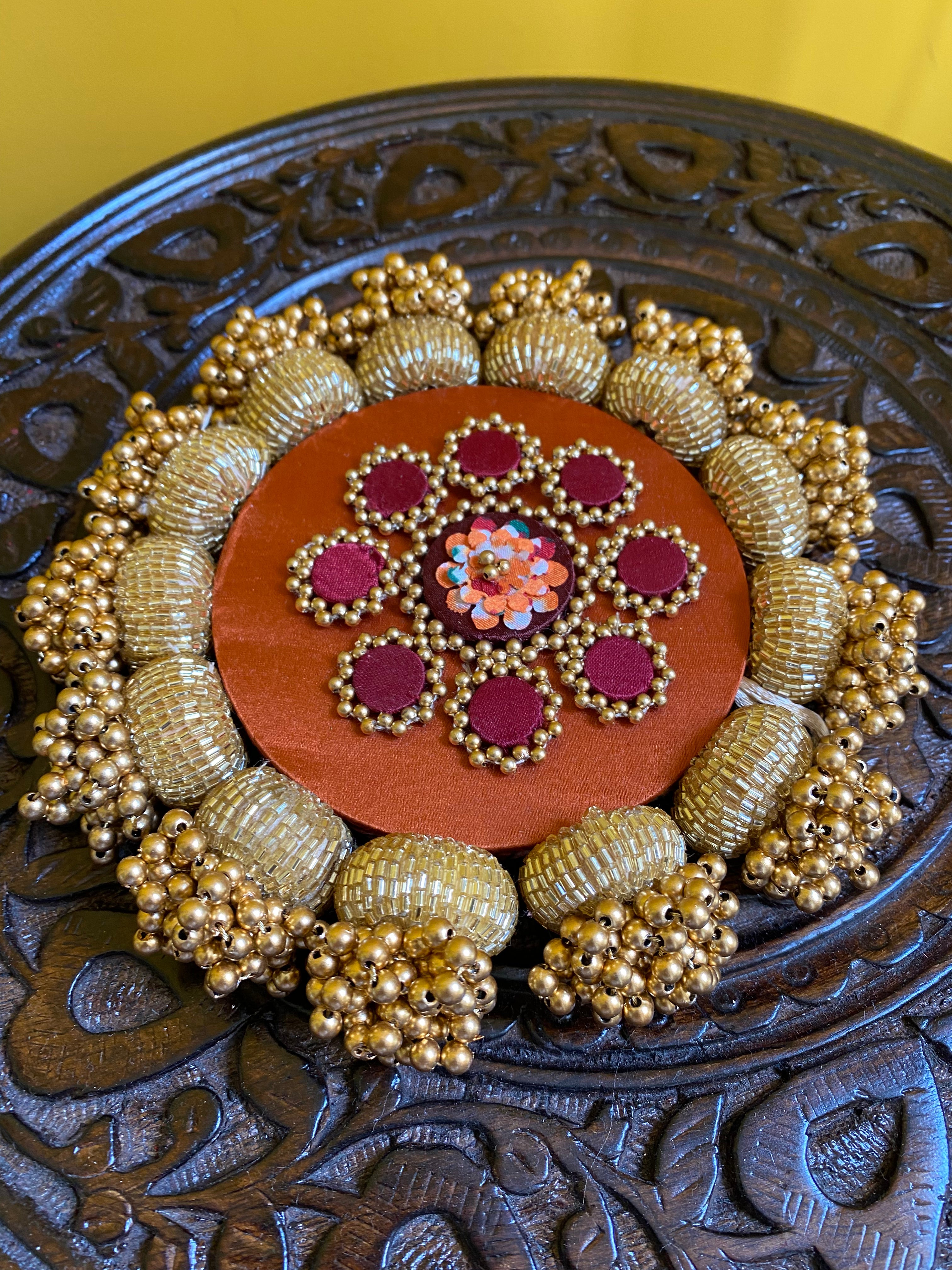 Mandala DIVA DIYA Platter: Solid Vermillion + Vermillion Congruous Divine Pichwai