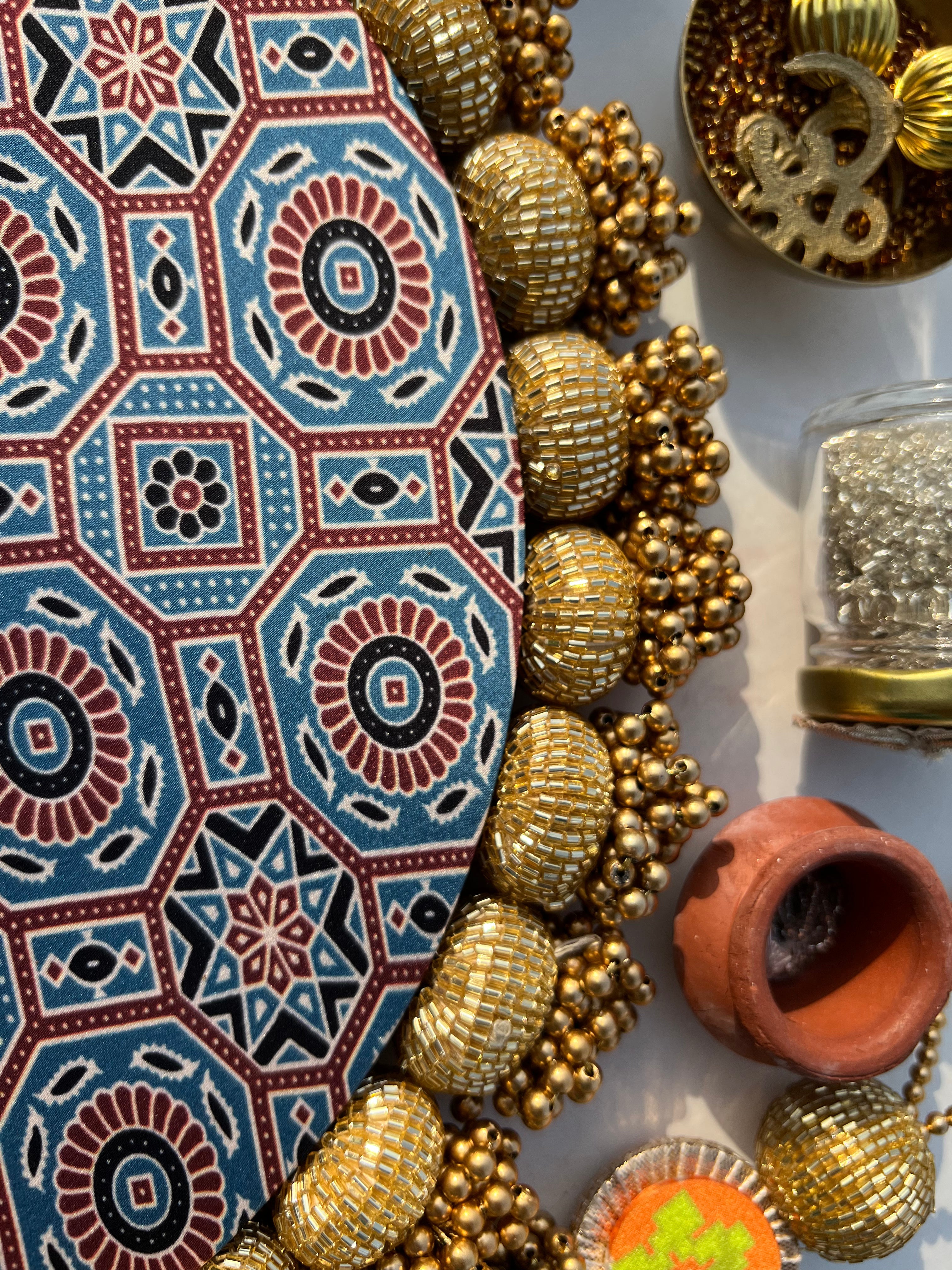 Manjari Rangoli: Solid Wine + Octagonal Ornamentation Intense Ajrakh