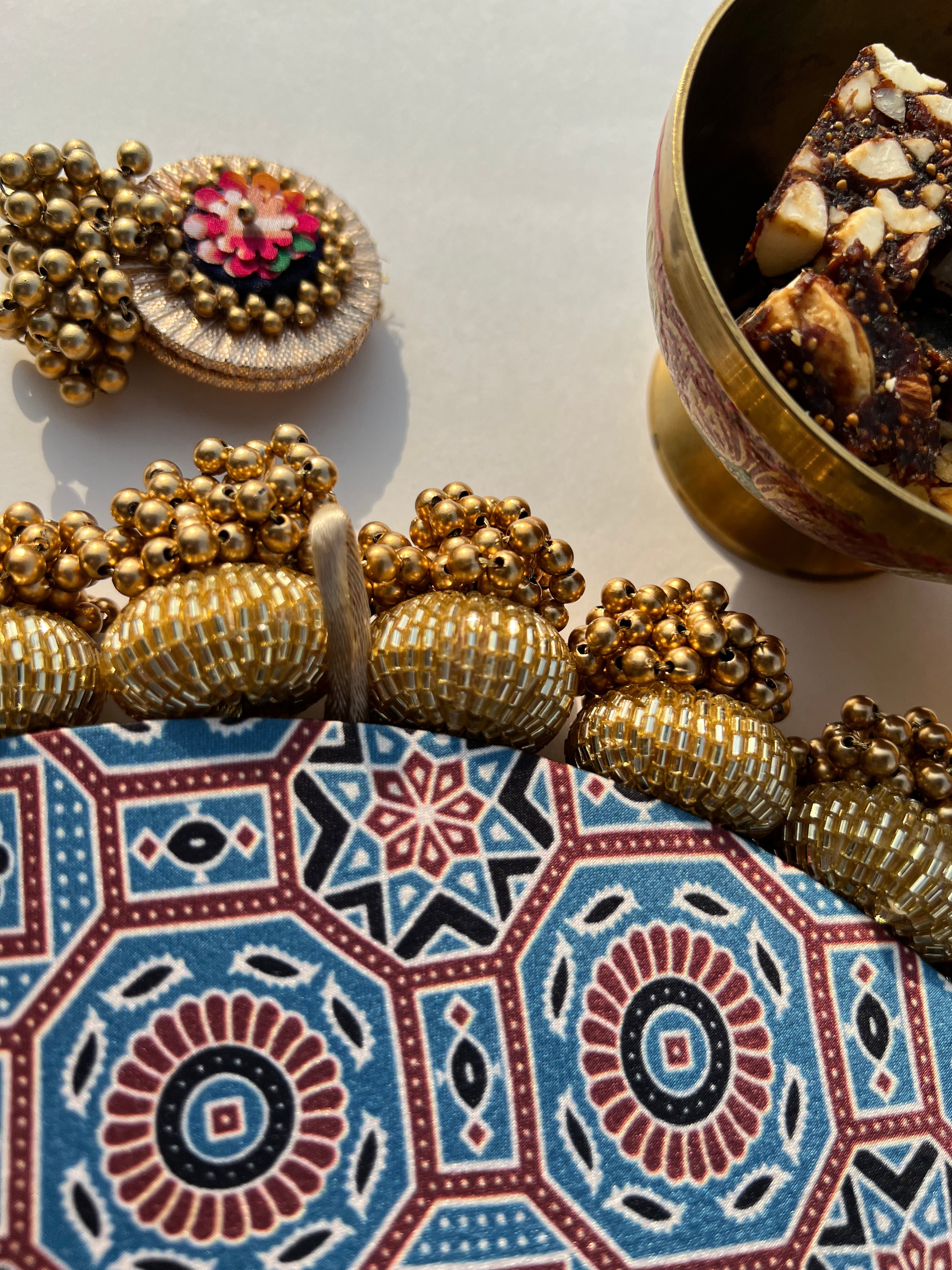 Manjari Rangoli: Solid Wine + Octagonal Ornamentation Intense Ajrakh