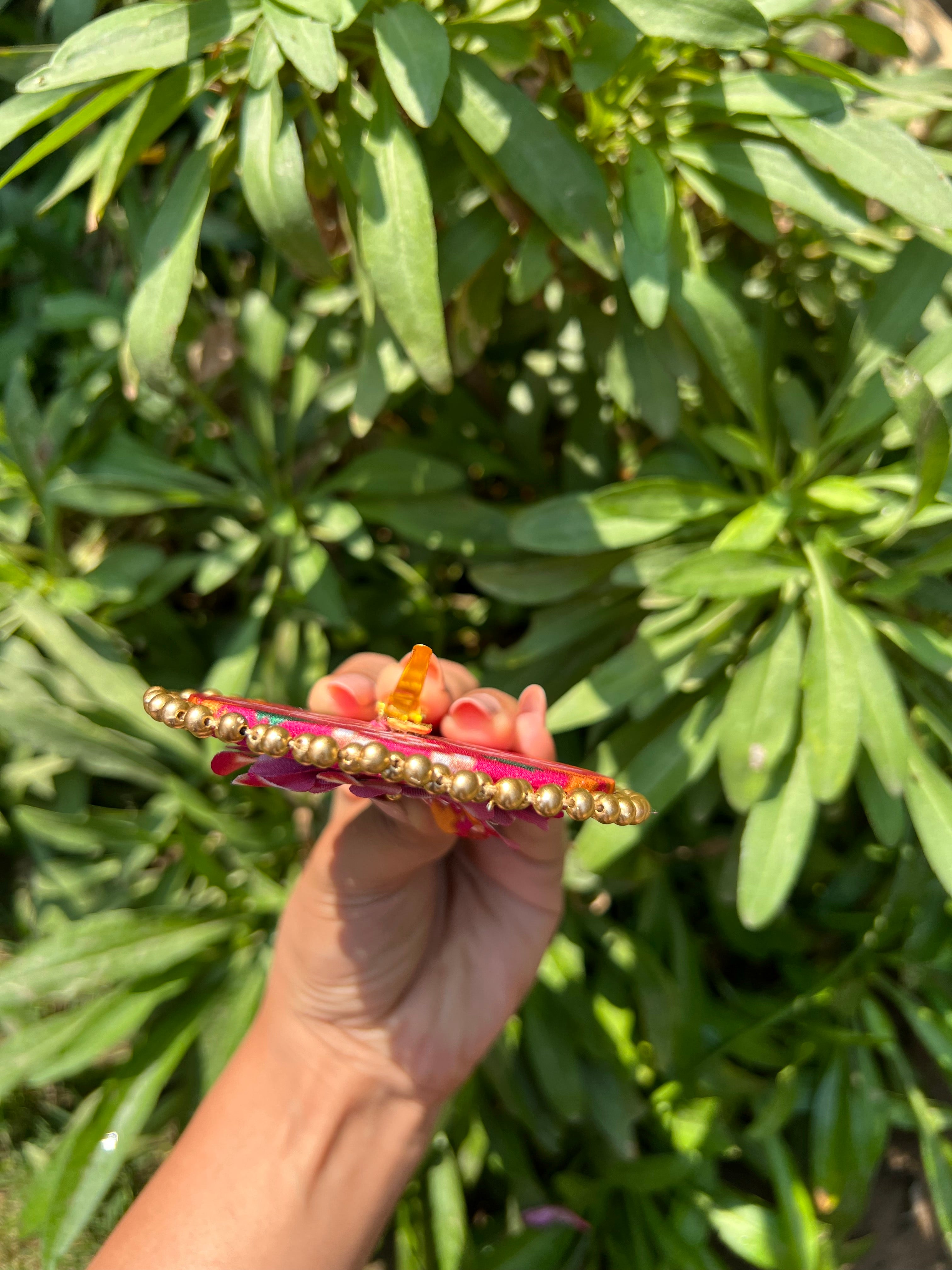 Enchanted Pink Navratna Patola Beaded Juda Brooch