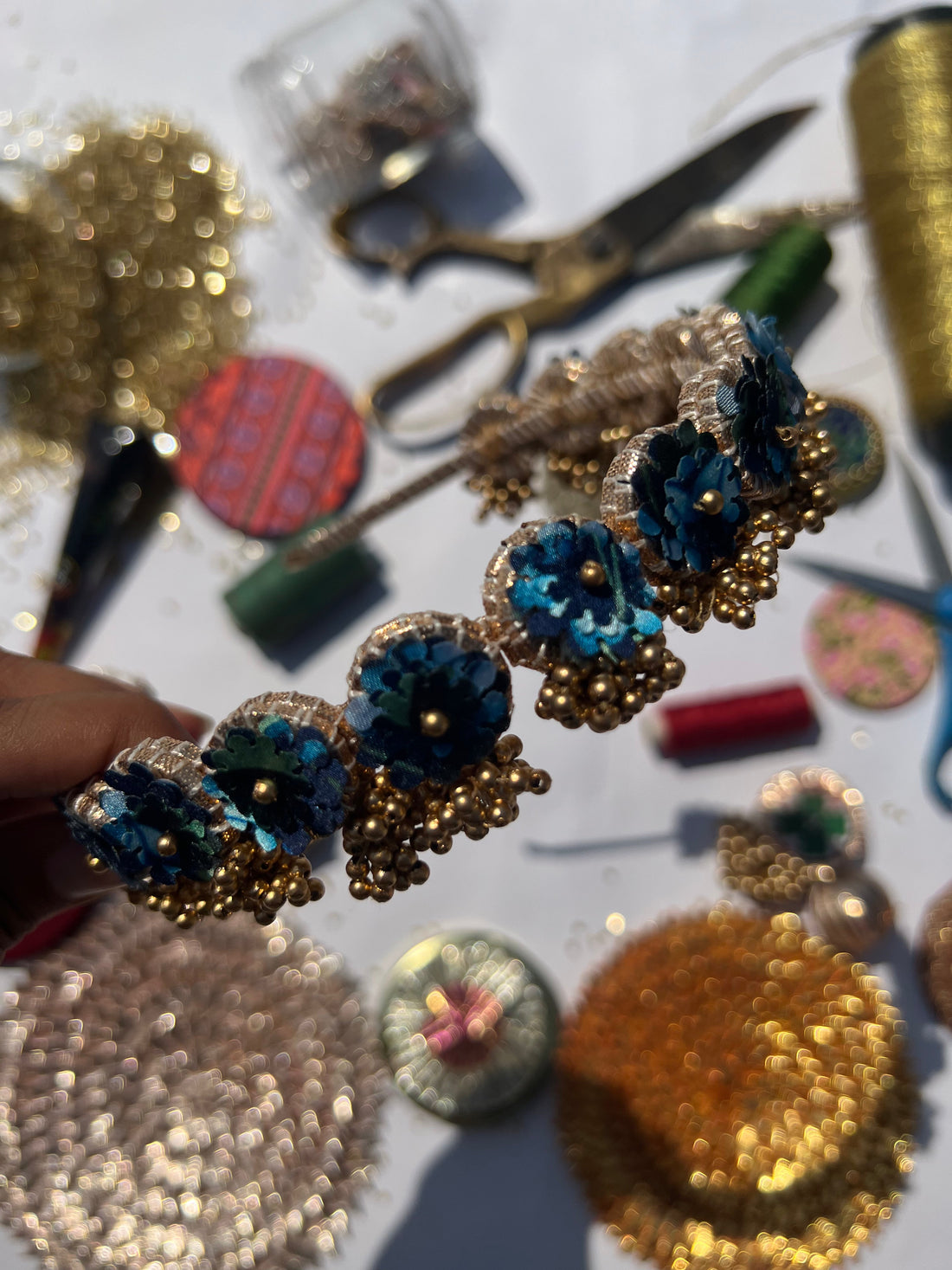 Enchanted Blue Colloquial Divine Pichwai Mini Lumba Hair band