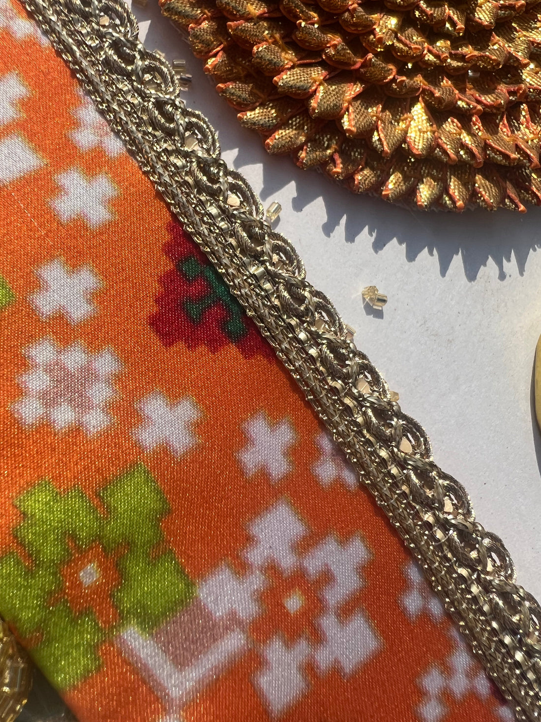 Frozen Orange Patola + OG Inflorescence Divine Pichwai Single Bead Toran (Solid)