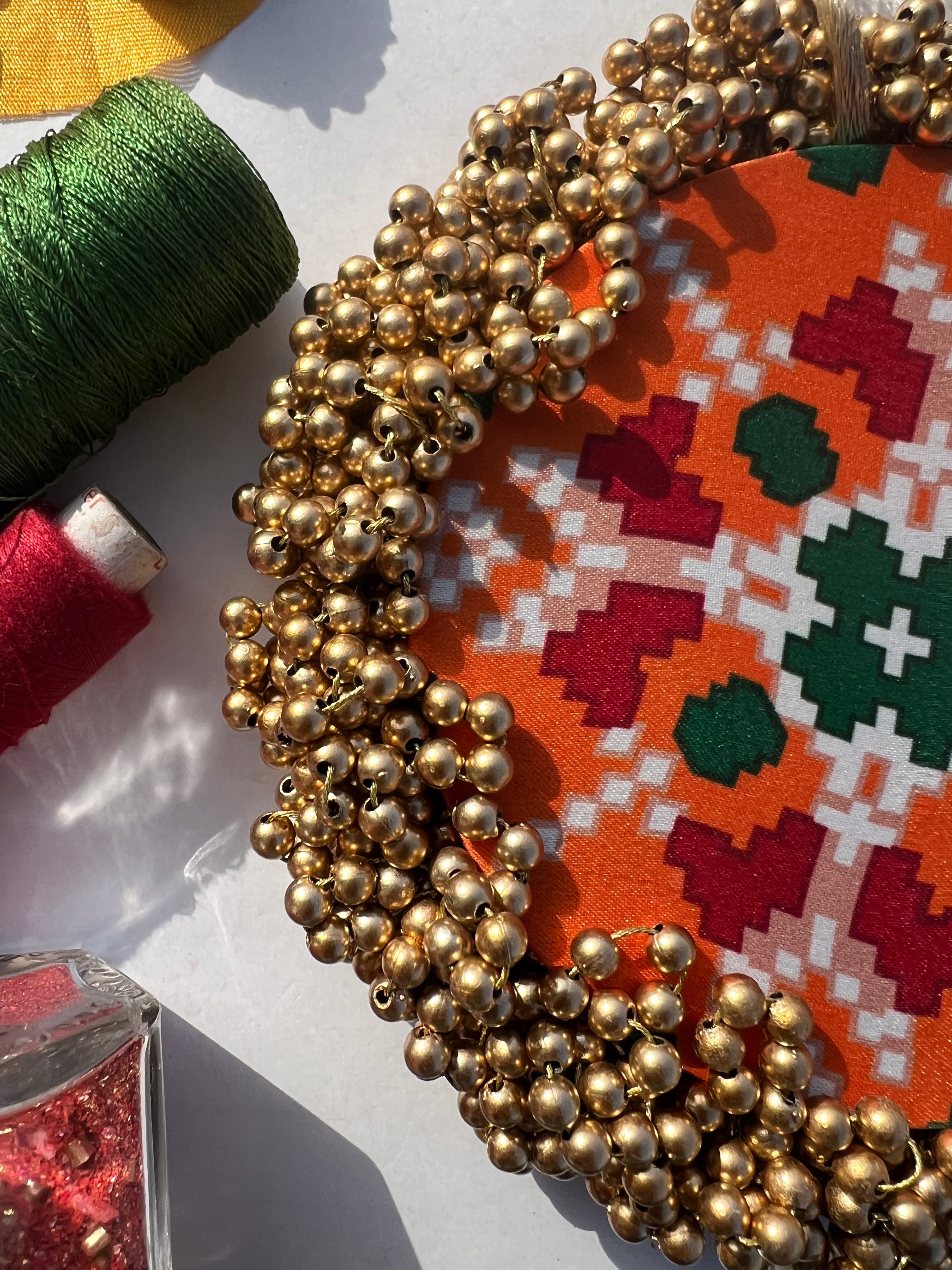 FIFO Platter: Golden Yellow + Maroon Navratna Patola