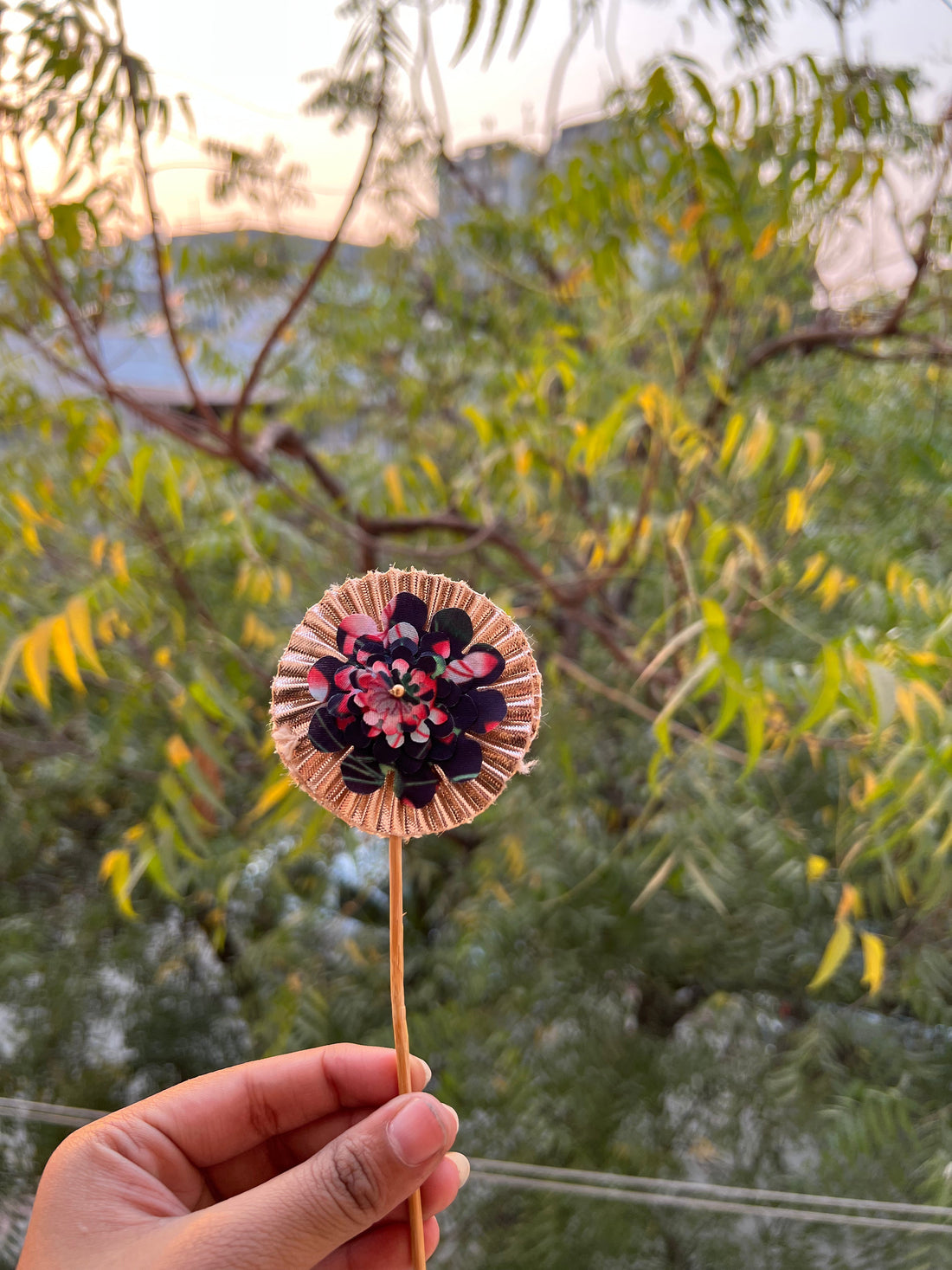 Pink Colloquial Divine Pichwai + Golden Yellow Navratna Patola Trinket