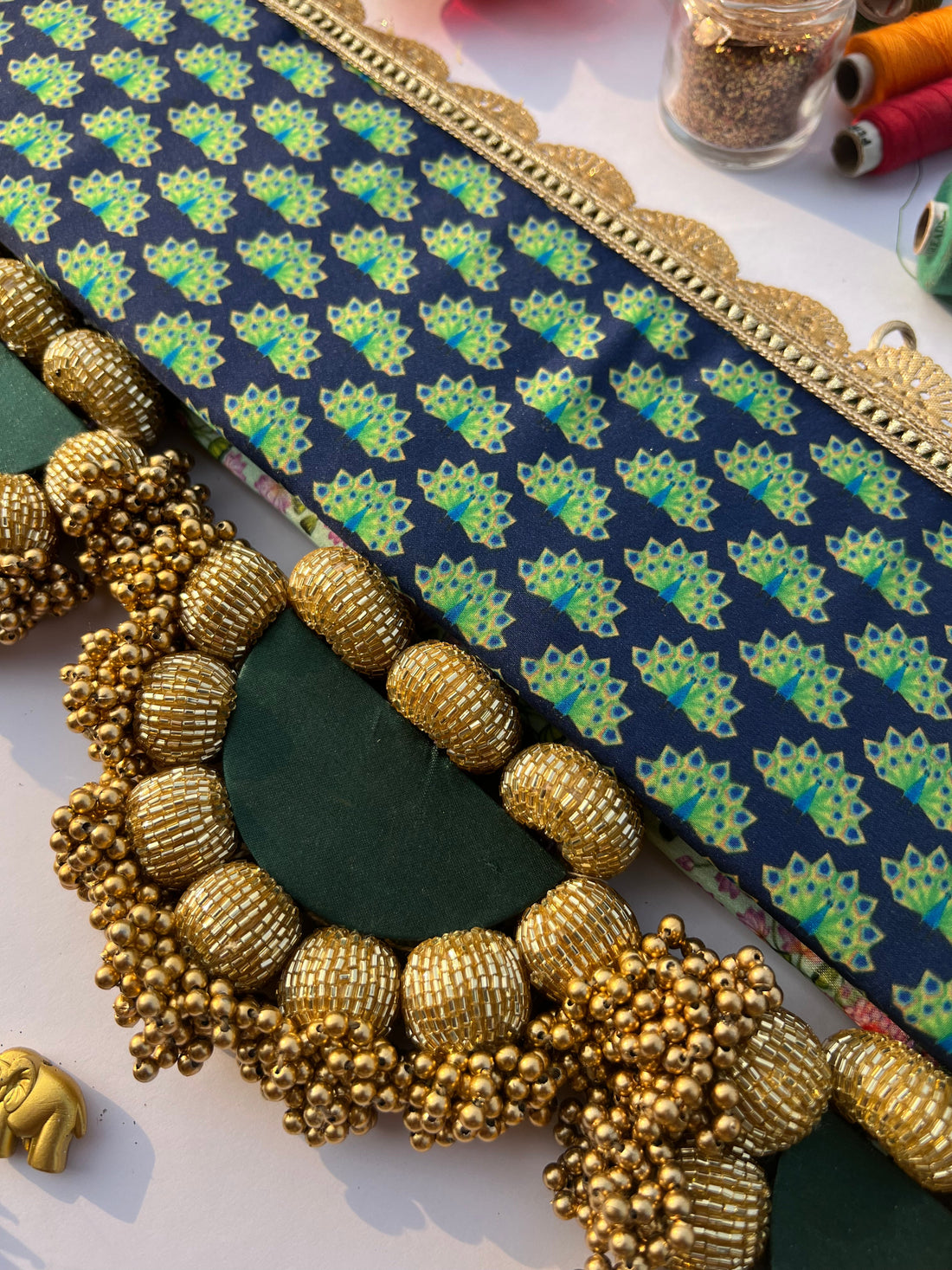 The Ternary Arc Toran: Pastel Pistachio Inflorescence Divine Pichwai & Flare MORBANI THANGAT KARE (SOLID)