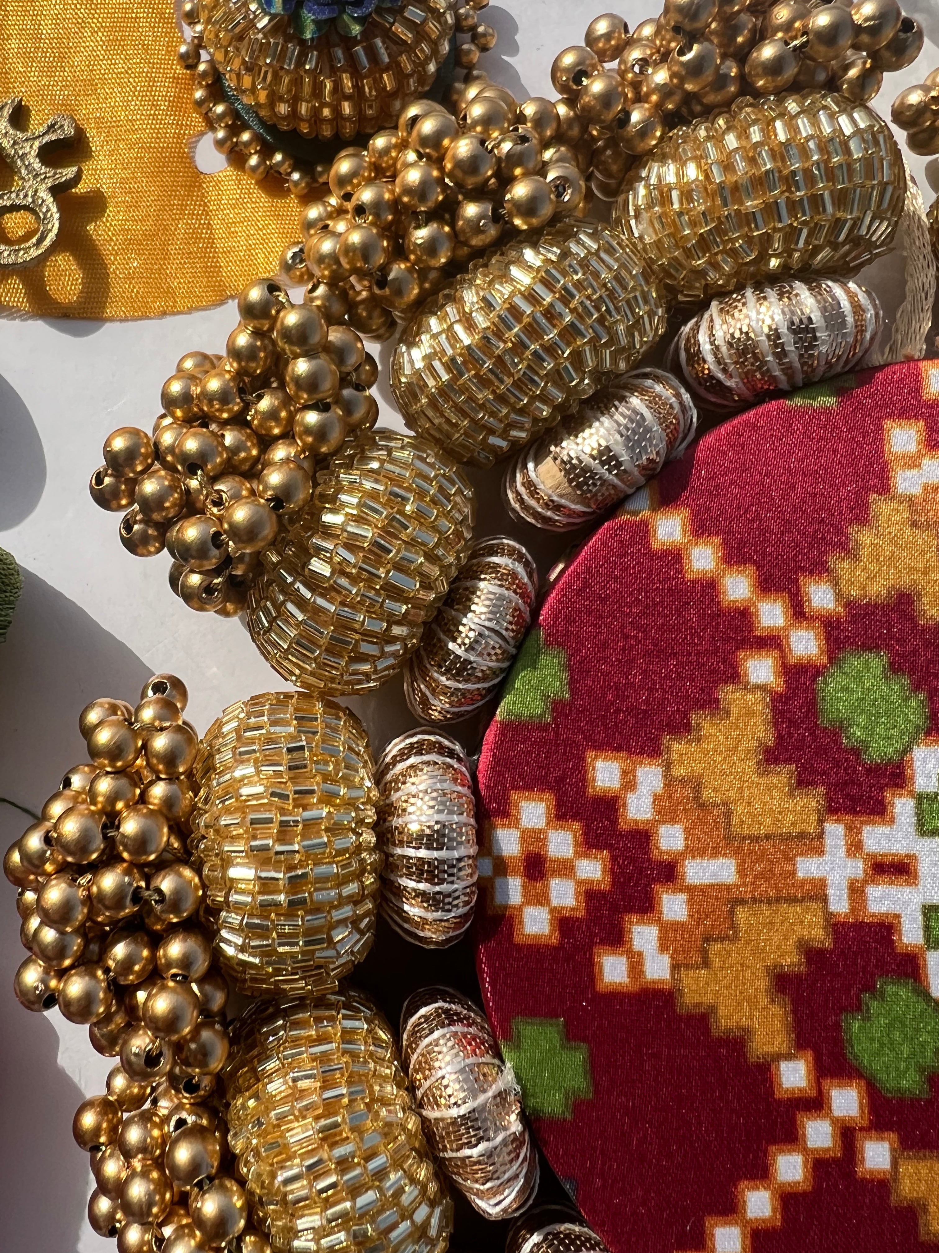 Chaandbali OM Platter: OG Inflorescence Divine Pichwai + Maroon Navratna Patola