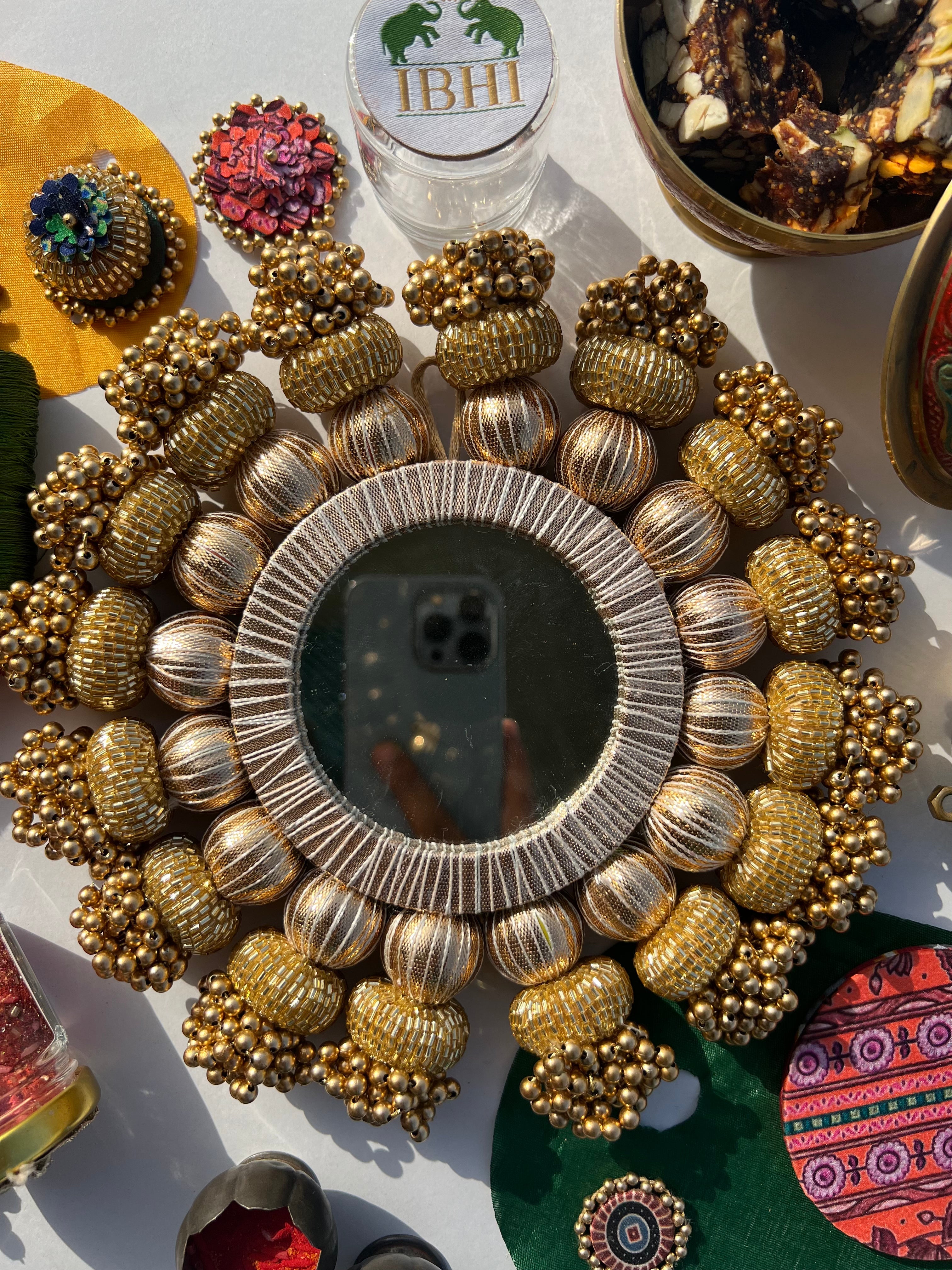 Teardrop Platter: Mirror + Vermillion Congruous Divine Pichwai