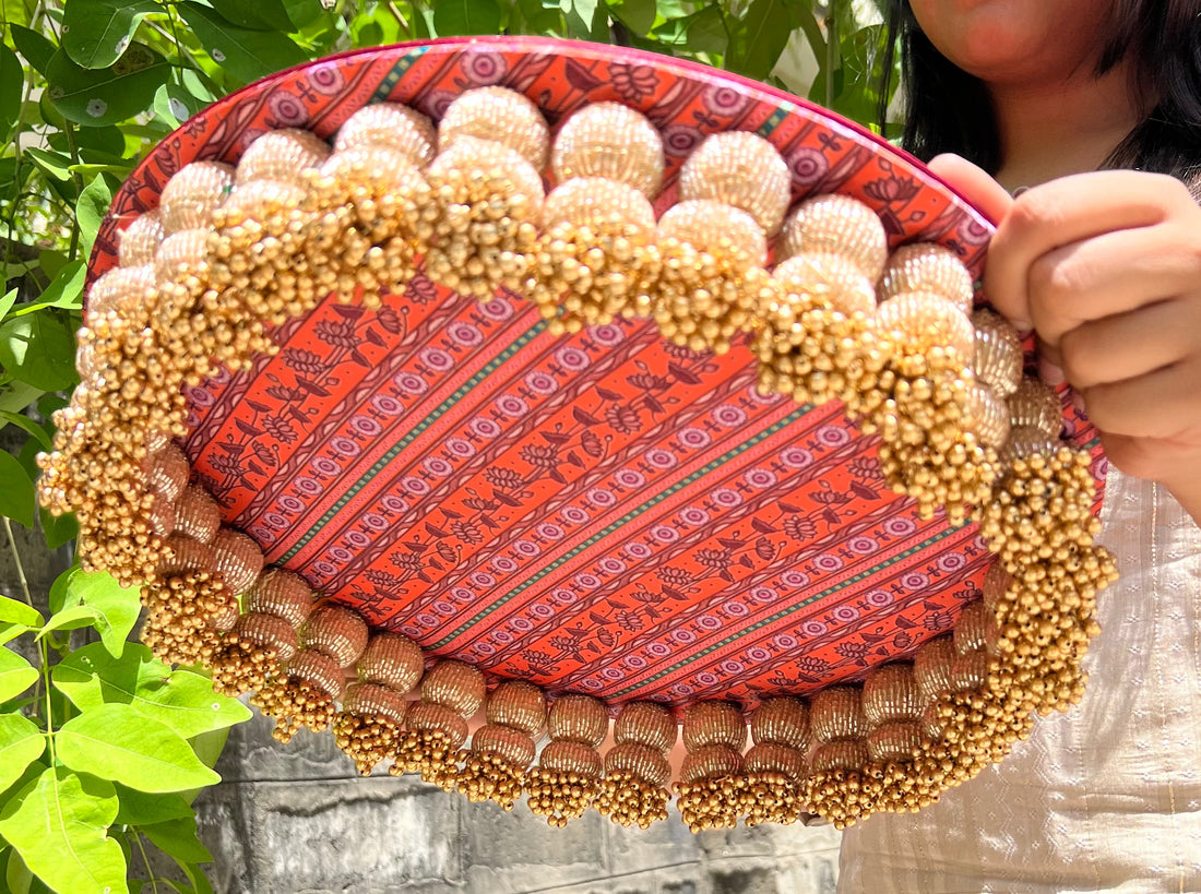 Vermillion Congruous Divine Pichwai + Solid Maroon Dangler Platter (Large)