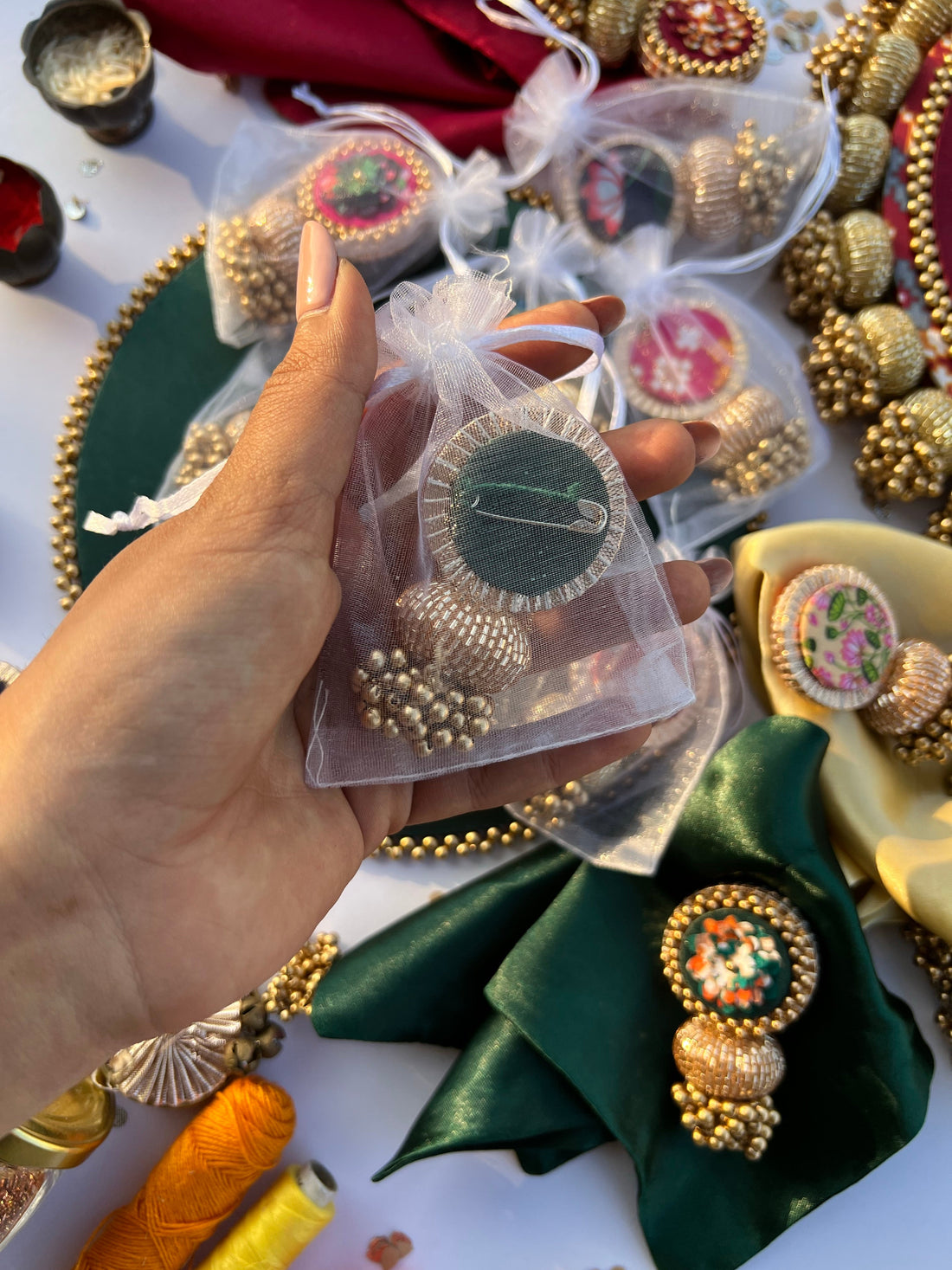 Bottle Green Navratna Patola Signature Brooch