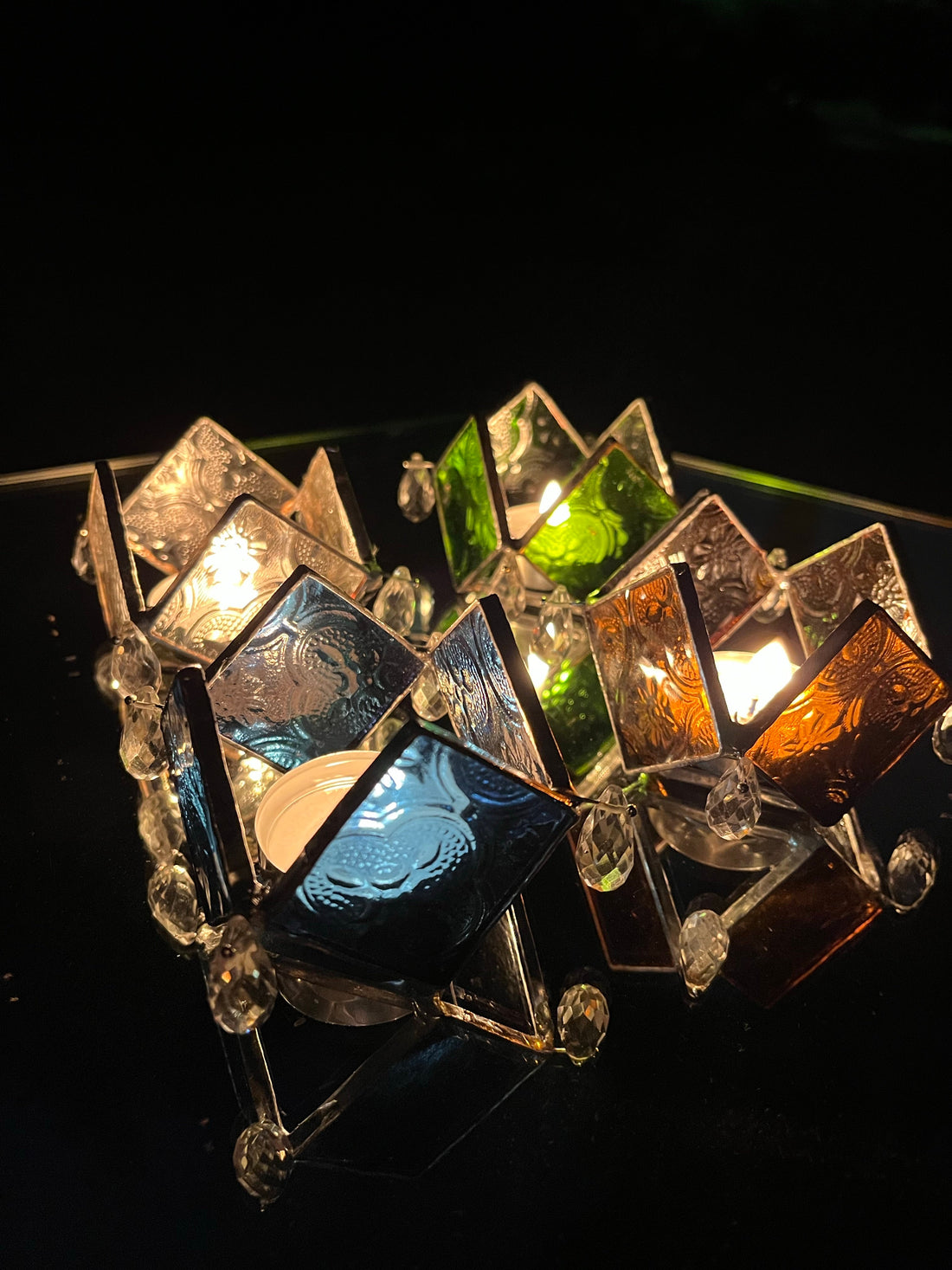 Set of 4 Rhombus Stained Glass Textured Diyas