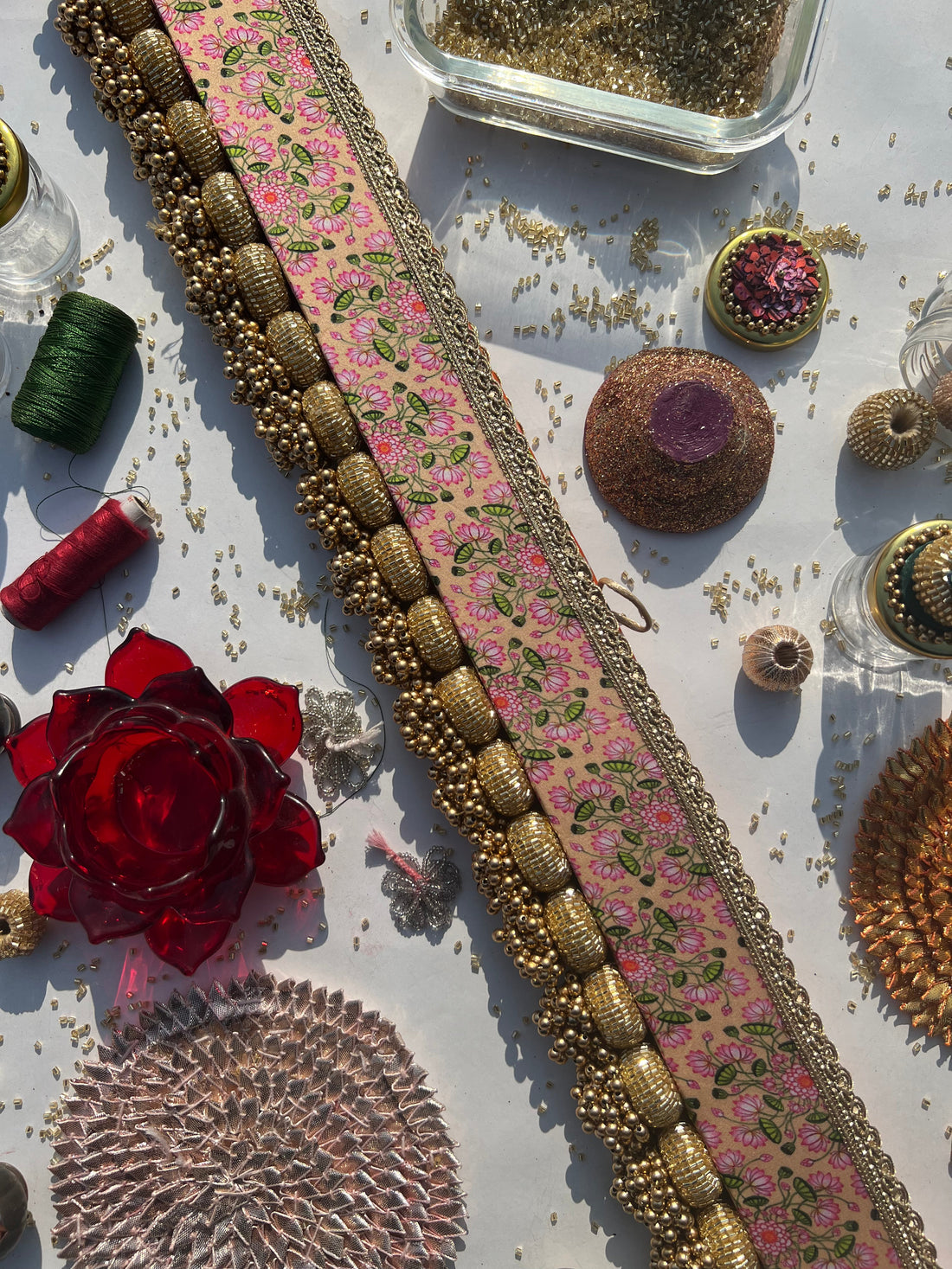 Frozen Orange Patola + OG Inflorescence Divine Pichwai Single Bead Toran (Solid)