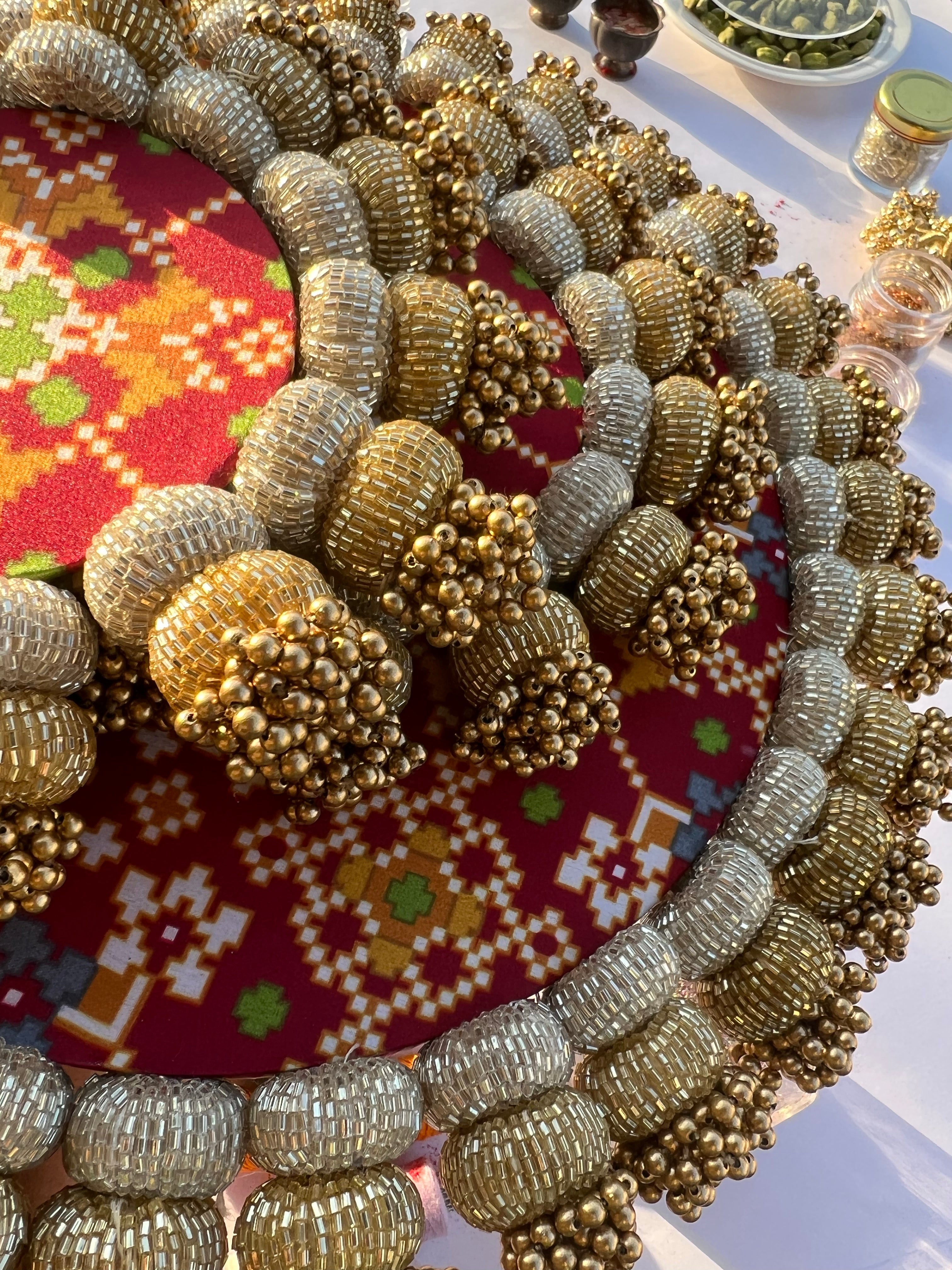 COMBO: Chaandbali Maroon Navratna Patola & Inflorescence Divine Pichwai Rangoli + Diya Pallets
