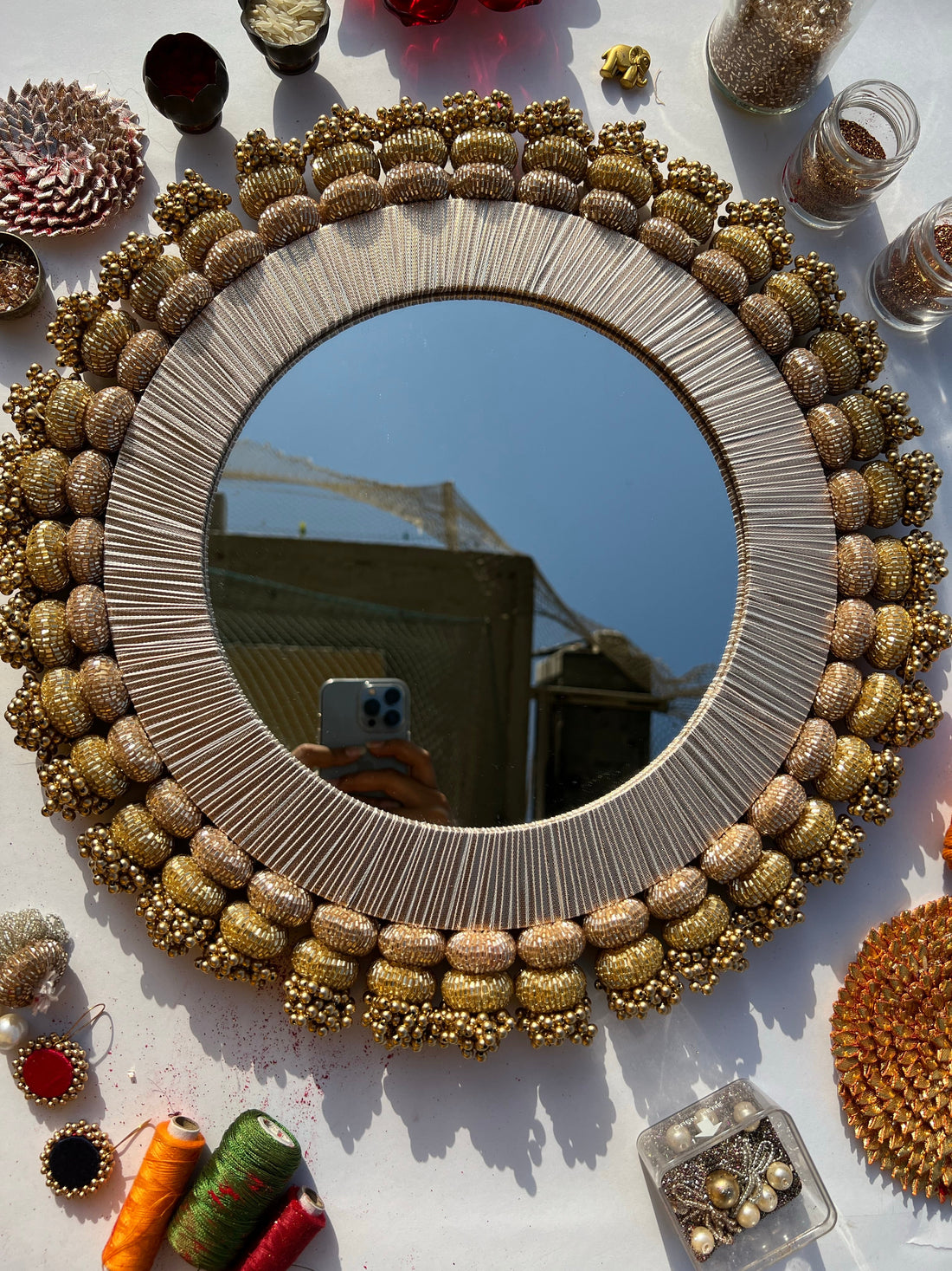 Pastel Pistachio Inflorescence Divine Pichwai Mirror Platter- Regular