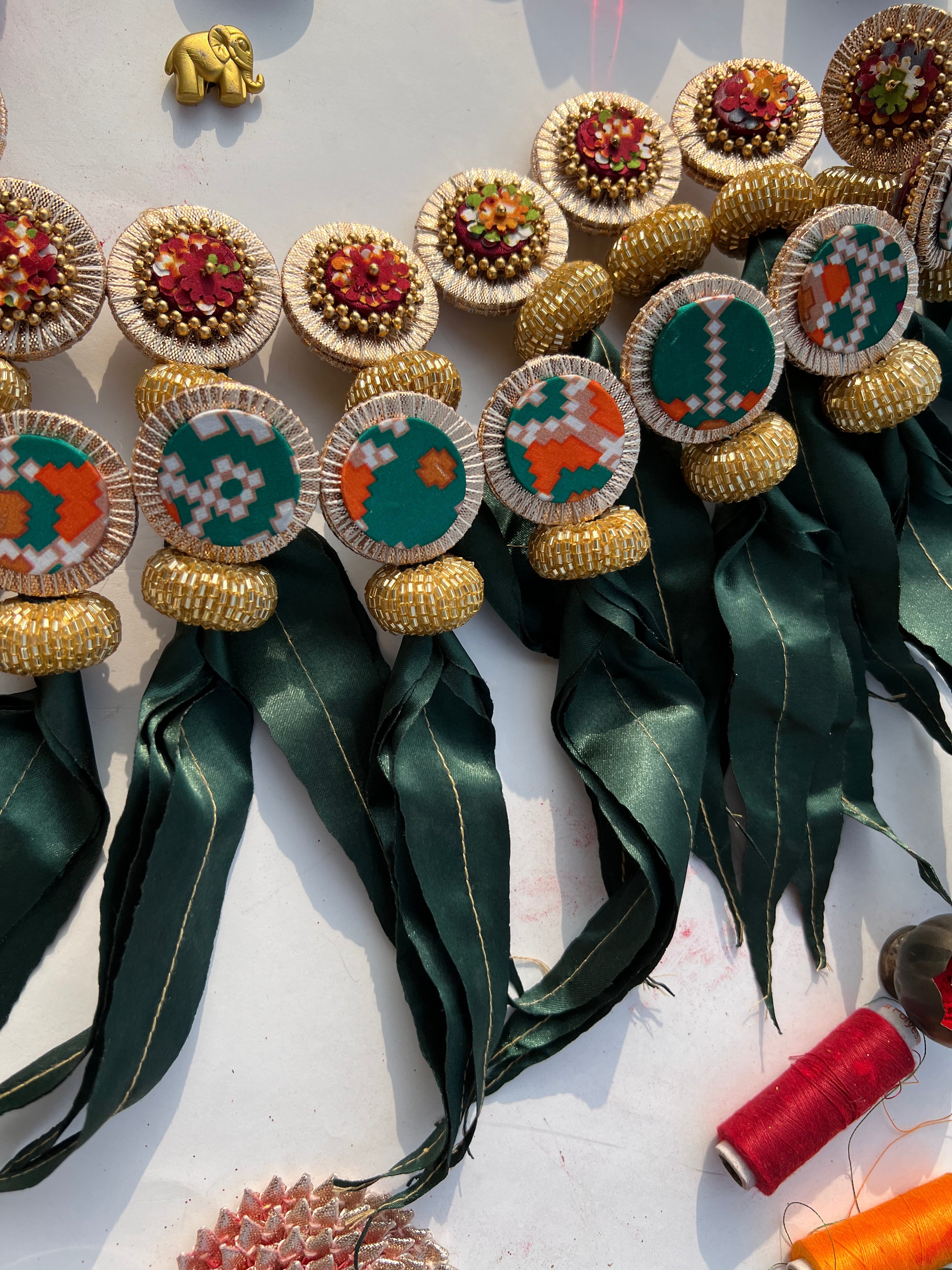 TWO WAY: Enchanted Maroon & Bottle Green Navratna Patola  Asopalav Toran (FLEXIBLE)