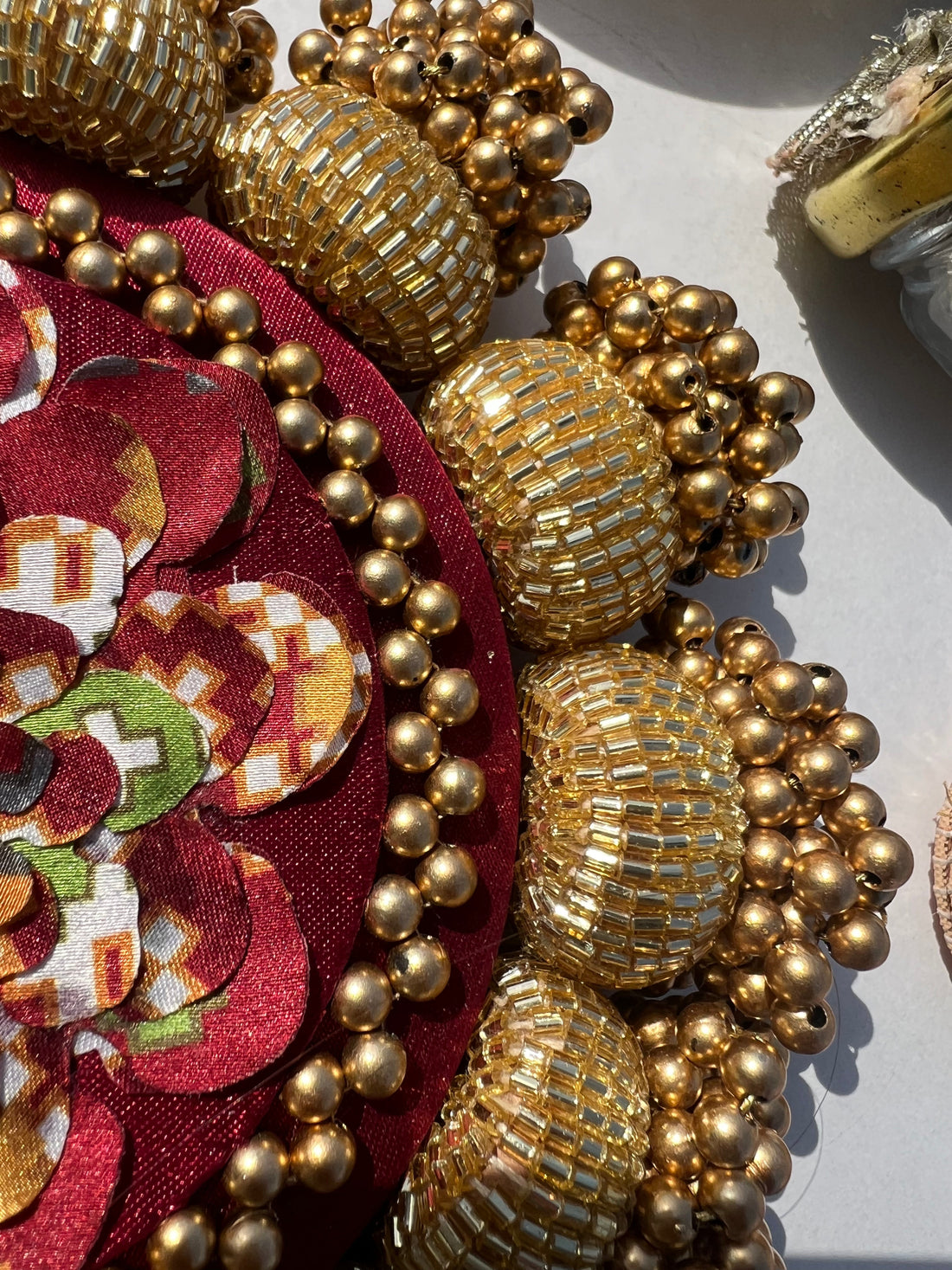 DIVA DIYA Platter: Enchanted Maroon Navratna Patola + Golden Yellow Navratna Patola