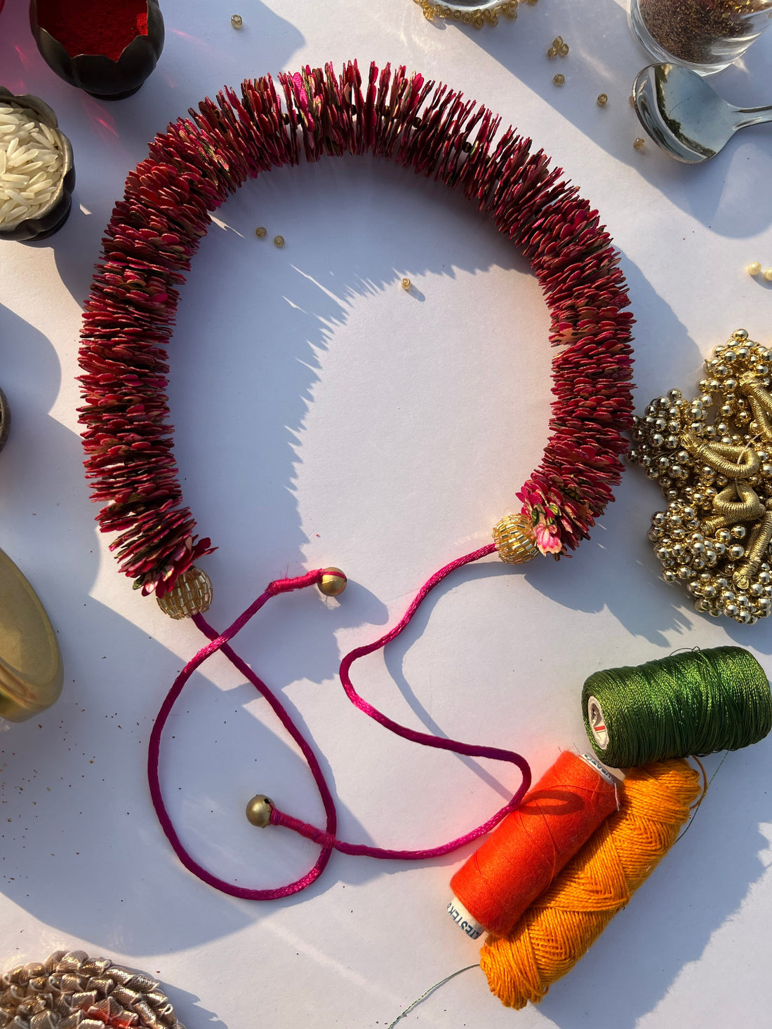 Micro Enchanted Inflorescence Divine Pichwai & Solid Pink Gajra- FLOWER GARLAND FOR HAIR