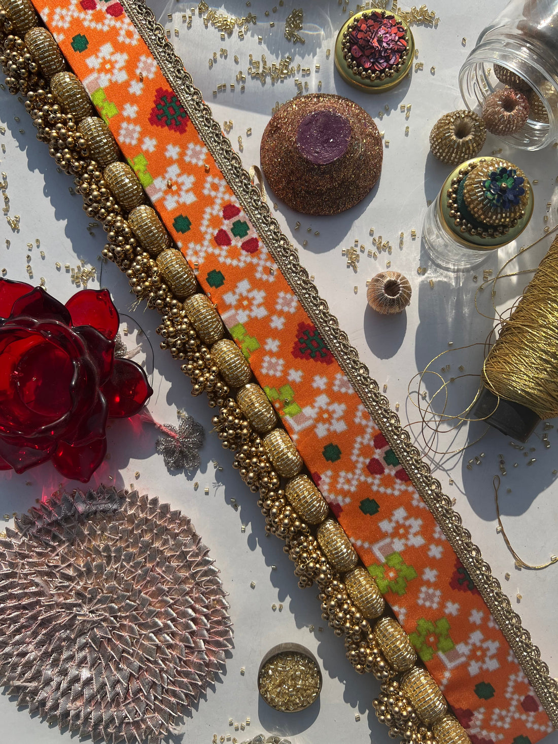 Frozen Orange Patola + OG Inflorescence Divine Pichwai Single Bead Toran (Solid)
