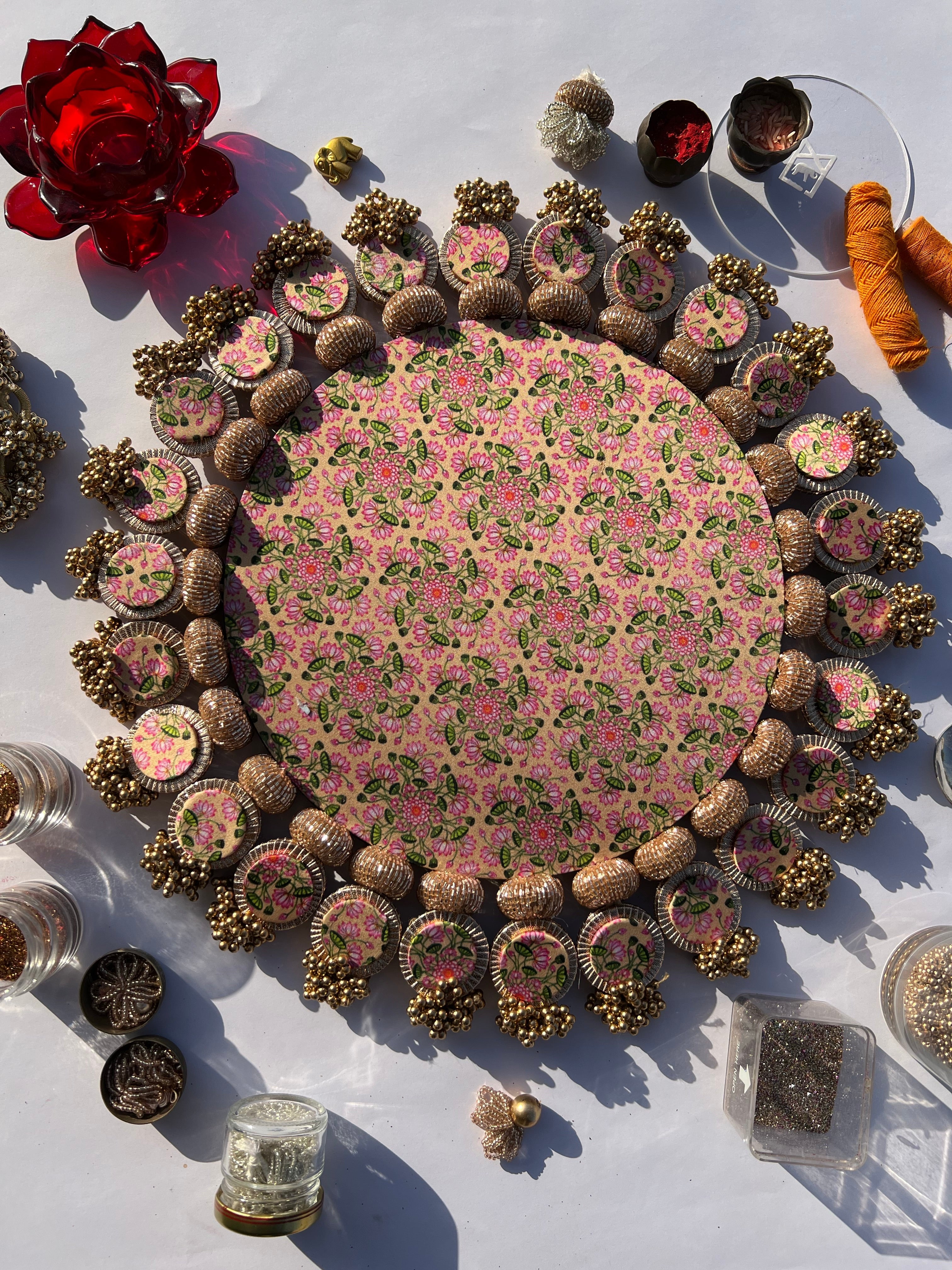Inflorescences & Pink Colloquial Divine Pichwai Whole Emblem Glass Rhapsody Lumba Rangoli