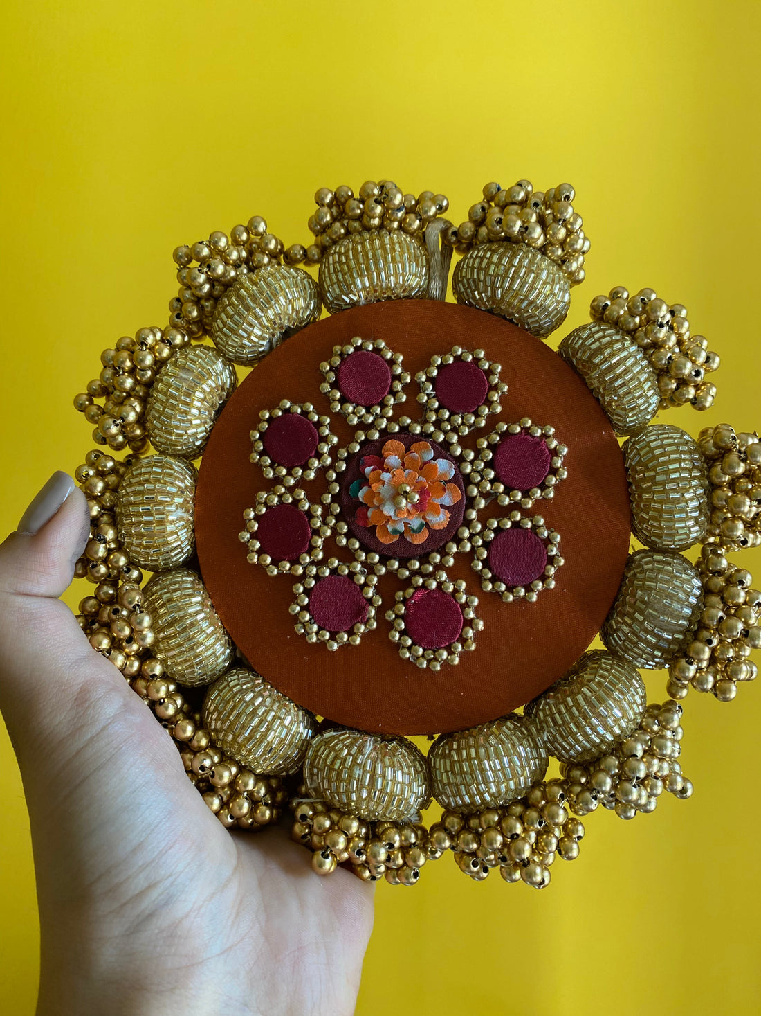 Mandala DIVA DIYA Platter: Solid Vermillion + Vermillion Congruous Divine Pichwai