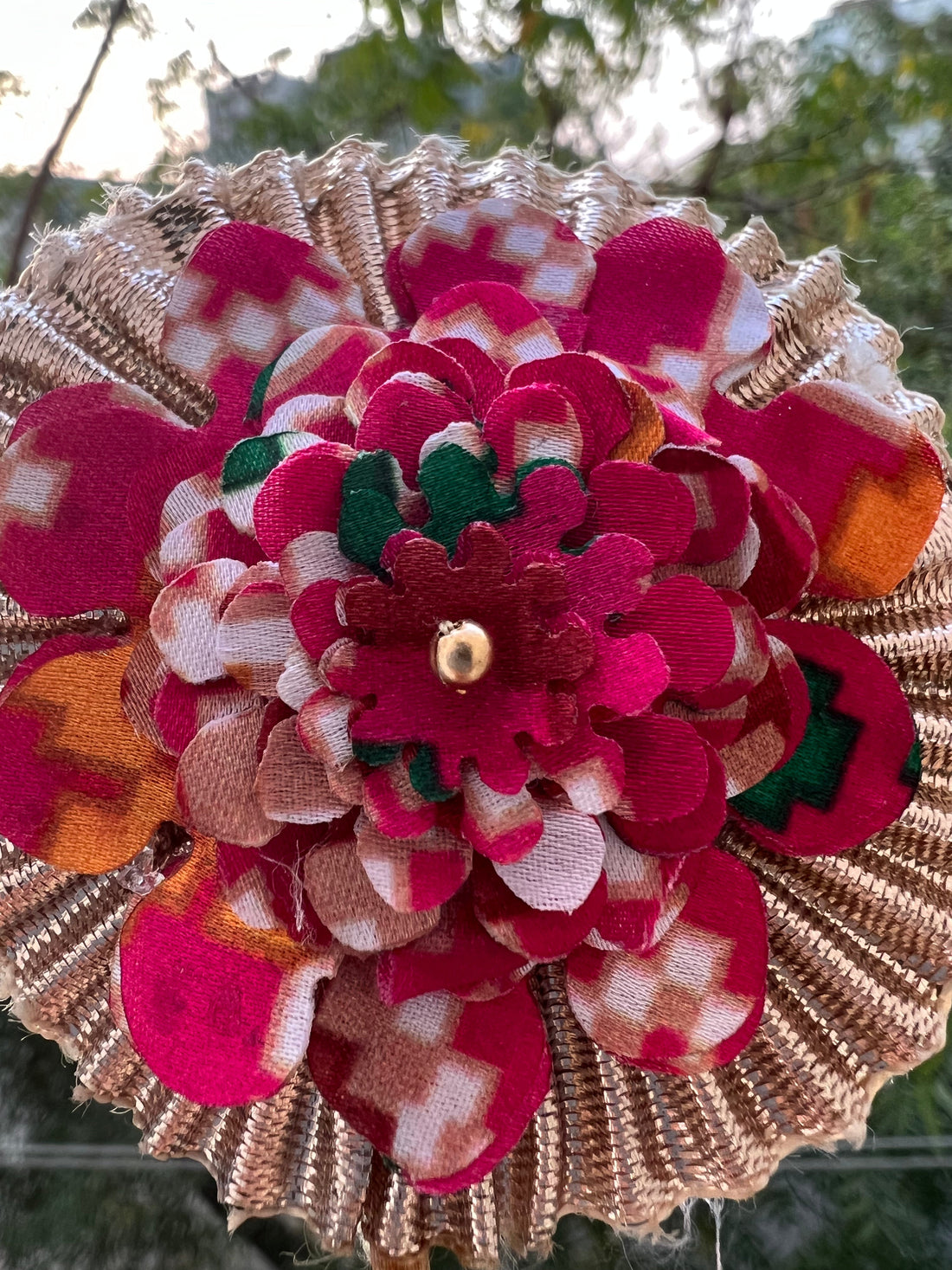 Pink Navratna Patola + Pastel Pistachio Inflorescence Divine Pichwai Trinket