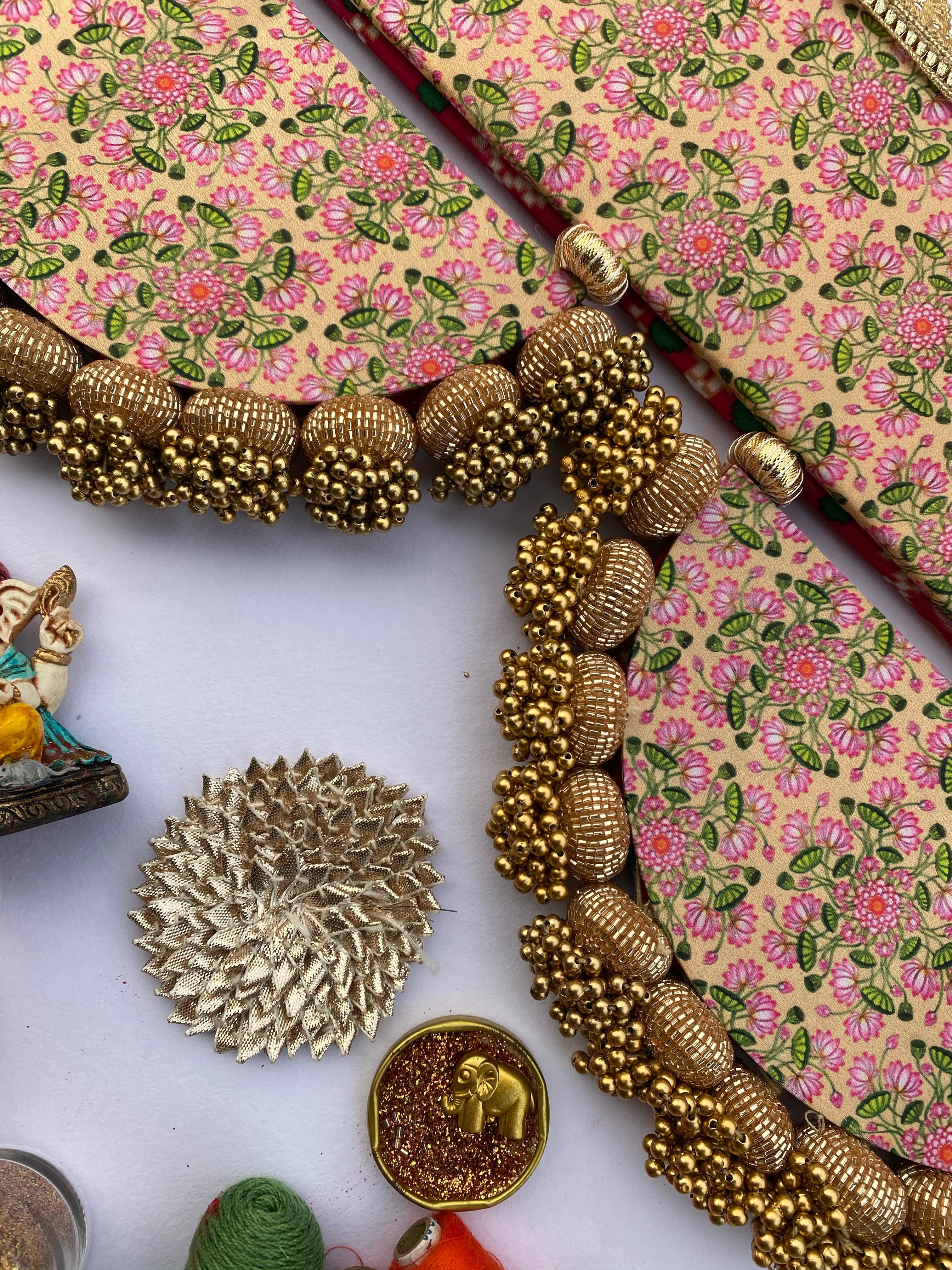 THE DANGLER-ARC TORAN- 6 Inflorescence Divine Pichwai and Pink Navratna Patola Arc Toran