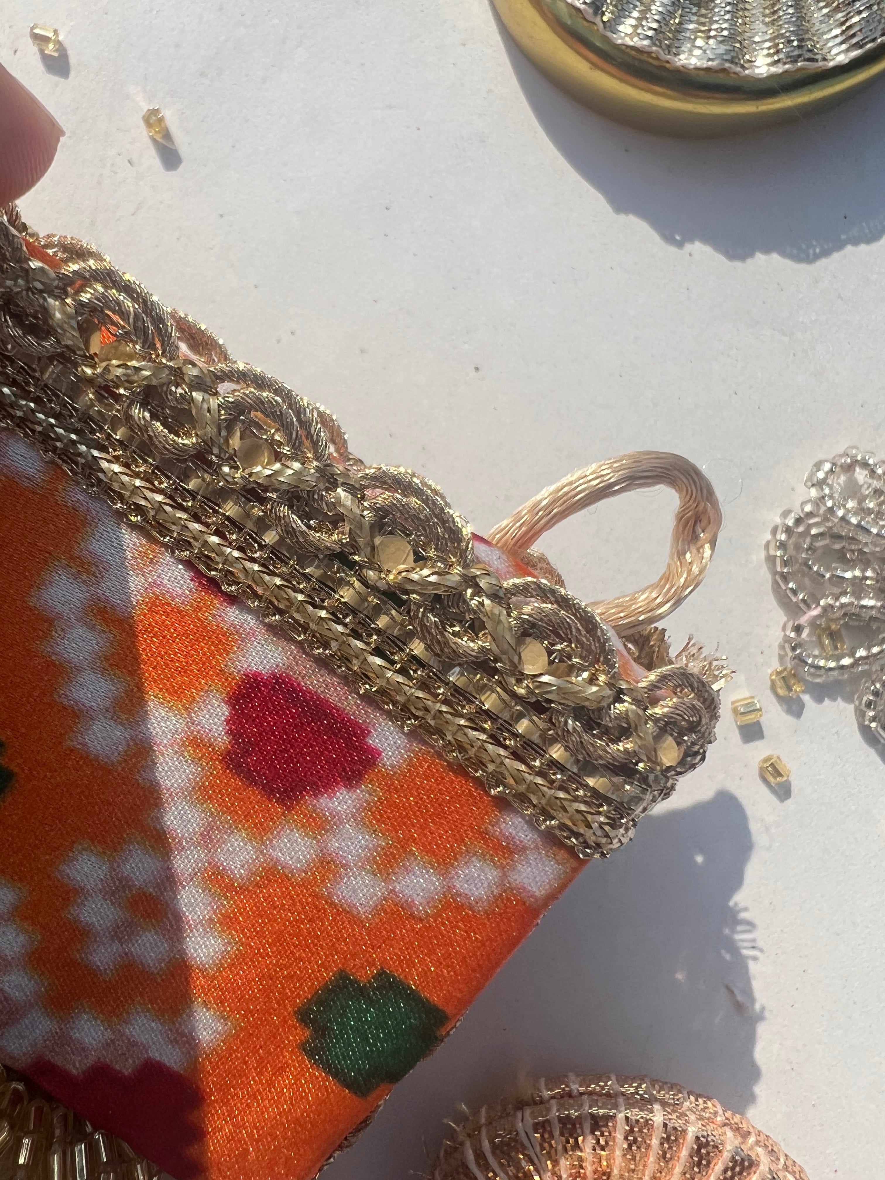 Frozen Orange Patola + OG Inflorescence Divine Pichwai Single Bead Toran (Solid)