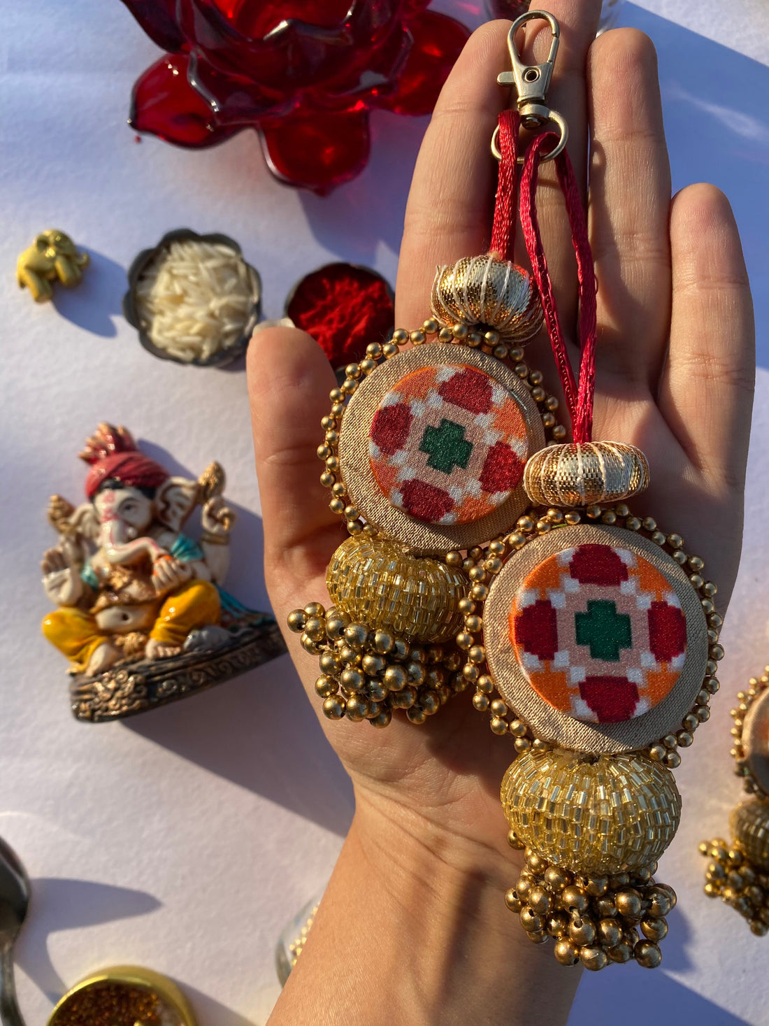 Beaded Golden Yellow Navratna Patola Charms