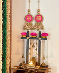 OG Inflorescence Divine Pichwai & Bottle Green Navratna Patola  Shubh Labh Dangler- Set of 2