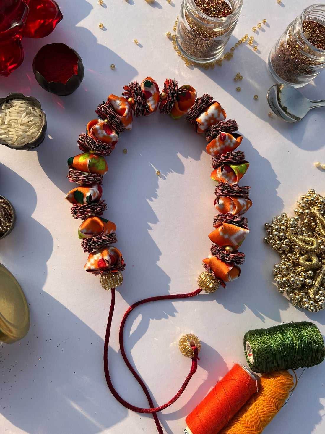 Enchanted + Plumeria Golden Yellow Navratna Patola Gajra- FLOWER GARLAND FOR HAIR