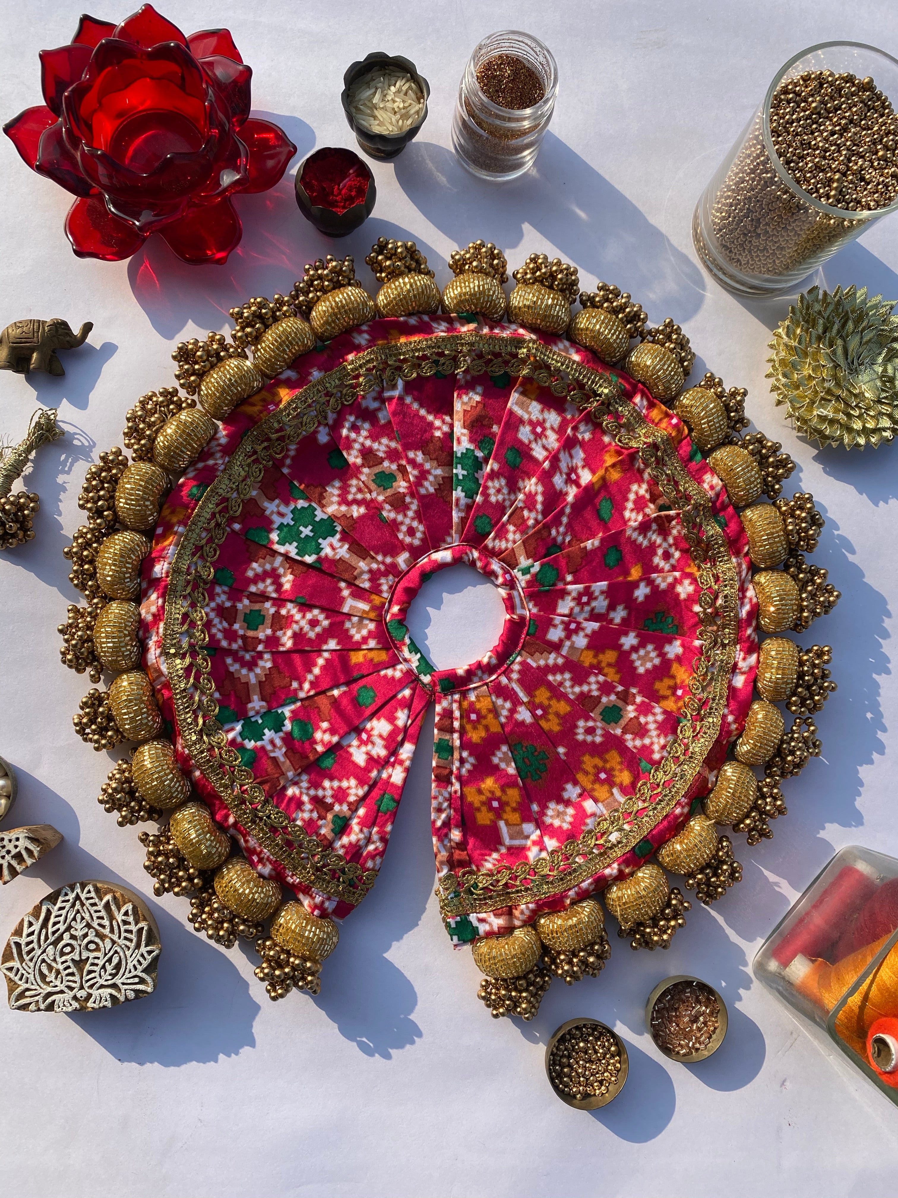 Pink Navratna Patola Glass Beaded Poshak