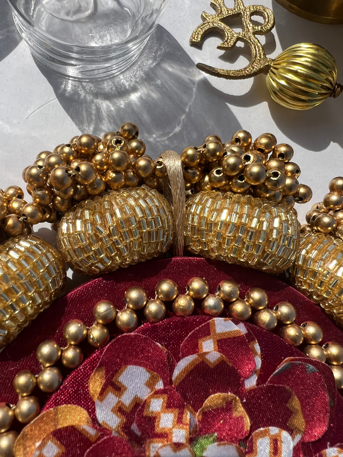 DIVA DIYA Platter: Enchanted Maroon Navratna Patola + Golden Yellow Navratna Patola