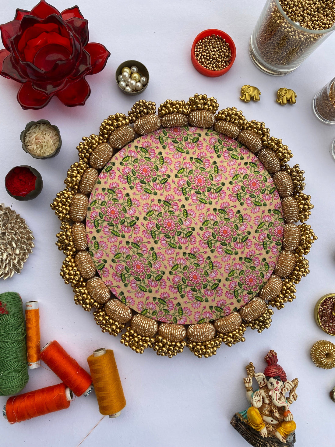 MINI RANGOLI: Inflorescence and Pink Colloquial Divine Pichwai Glass Beaded