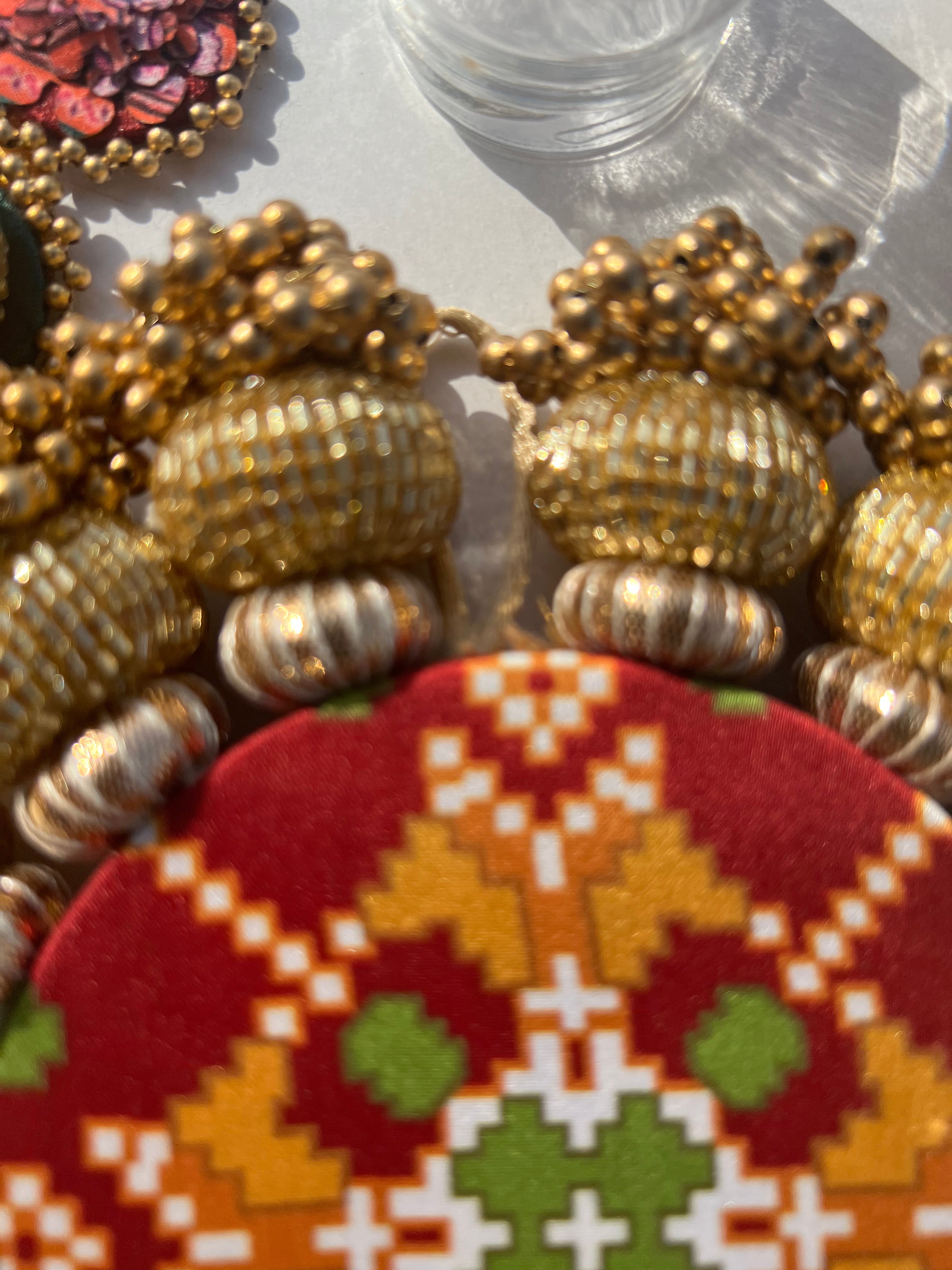 Chaandbali OM Platter: OG Inflorescence Divine Pichwai + Maroon Navratna Patola
