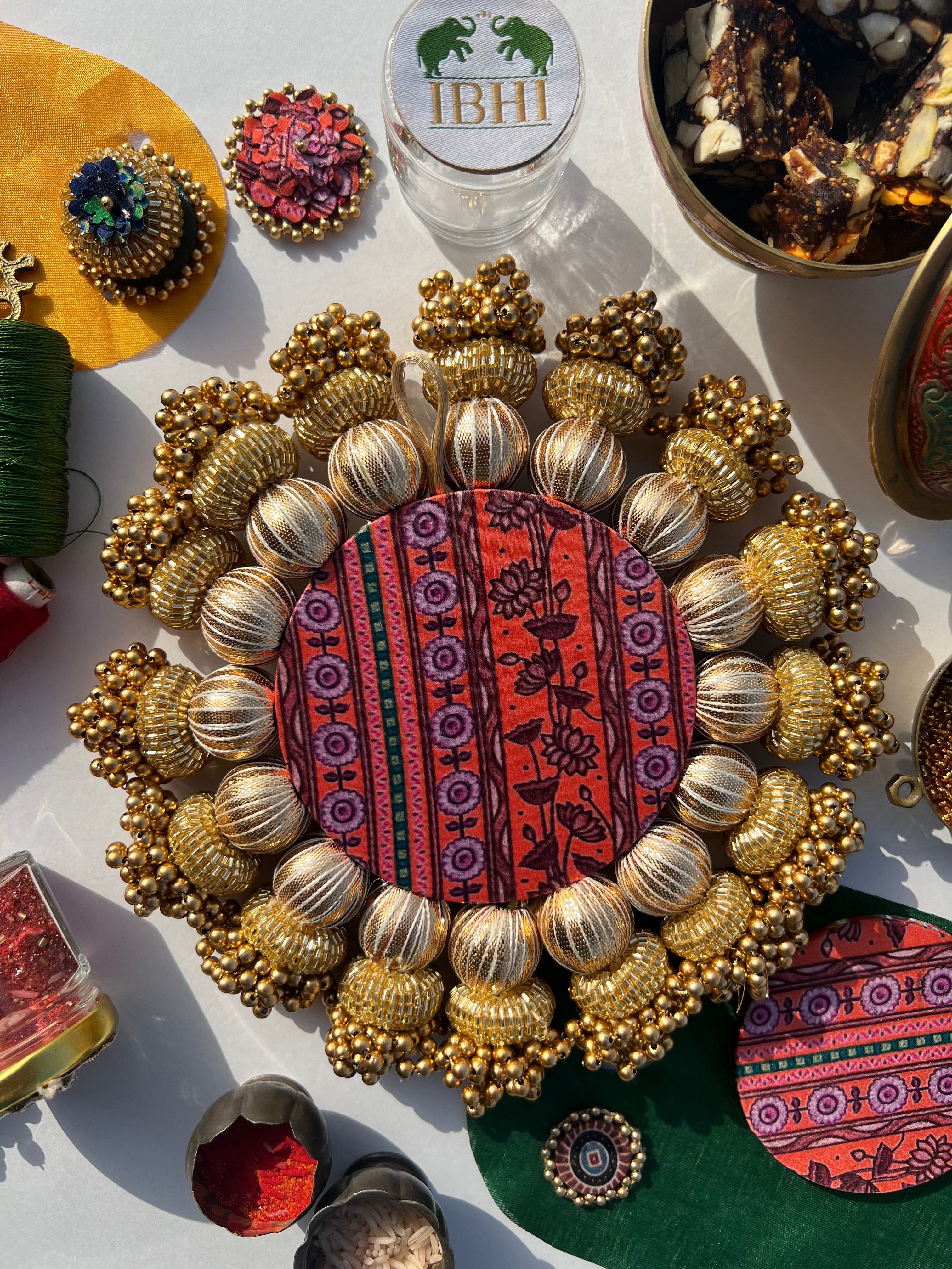 Teardrop Platter: Mirror + Vermillion Congruous Divine Pichwai